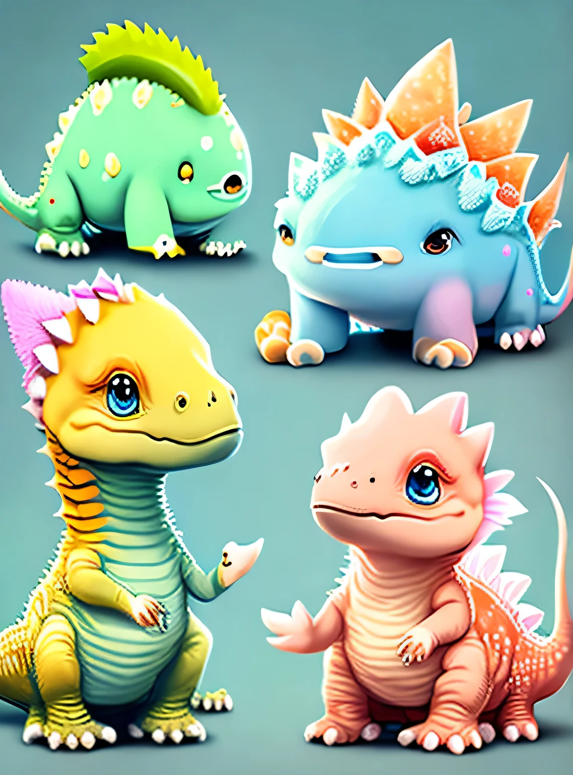 1 funny dinosaur, estilo anime, imagem brilhante, Cor suave,