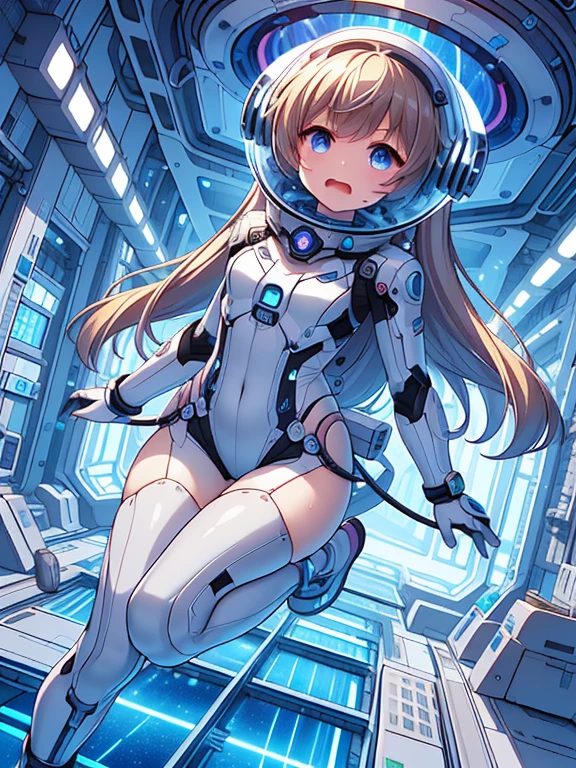 beautiful feet, trickle, white background, The art work is, Includes lots of vibrant colors and blurry surreal details, Scattered beneath the surface, Highly detailed focus, realistic, Humanity, (best quality), slave collar, and the tongue sticks out, scream, sweat legs, royal sister, Ripe body, 4K, White, plump and delicate body, plump ass,cute女の子のダイナミックなポーズ, She wears a form-fitting, Immediately grab attention, Shimmers in different neon colors when exposed to light, It is a small LED light that flashes to an invisible beat, そして遊び心のあるlaughterが彼女の唇を飾ります, With background: Hype Color – Neon Pink, and deep yellow, Create an energetic vortex, White lightning streaks zigzagging across the background, 最high quality、best image quality、masterpiece、woman((18-year-old、cute、blonde、long hair、Black Robot Armor、Luminescent chest parts、Gold Arm、big bust、Bust 95、wide open chest、Slender、laughter、cyber eyes、Show the whole body、beam effect))、high quality、Depth of bounds written、((Inside the spaceship)), (Outside the window, space, Earth from space, spaceport)、With background((Cyberworld))、depth((Computer mass))