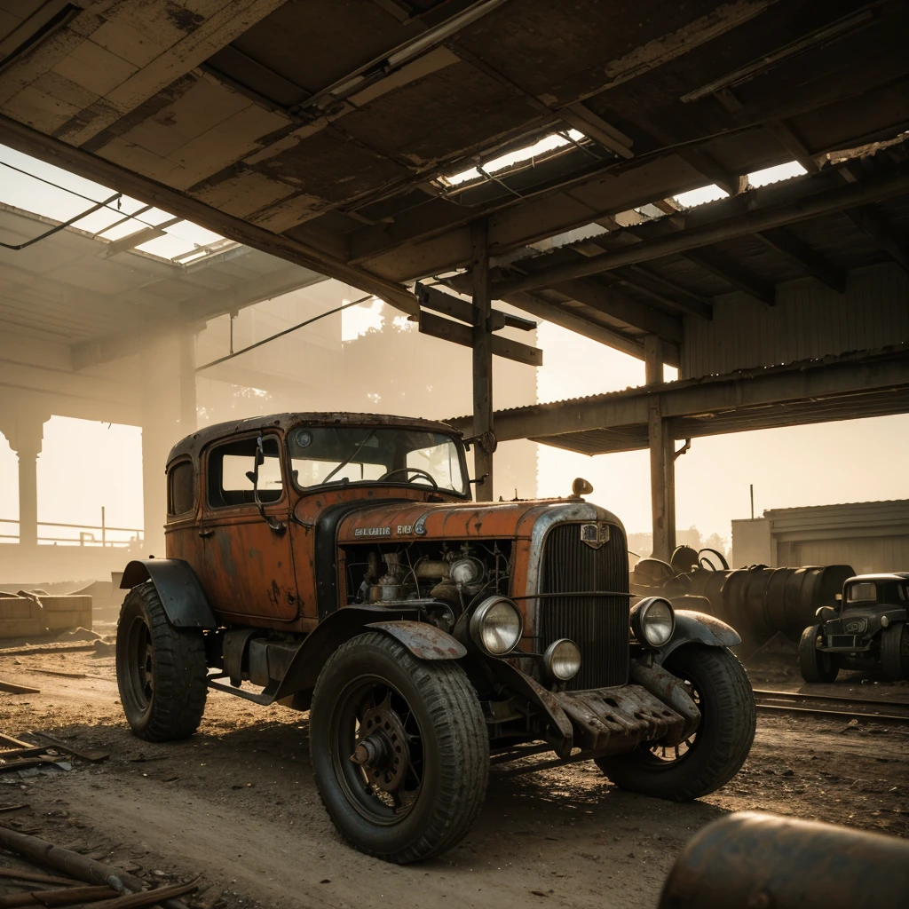 (best quality,4k,8k,highres,masterpiece:1.2),ultra-detailed,(realistic,photorealistic,photo-realistic:1.37),old tractors,diesel engine,cold start,dusty atmosphere,rusty body,aged tires,weathered paint,mechanical parts,engine smoke,exhaust fumes,detailed interiors,metallic sounds,vintage farming equipment,forgotten machinery,overgrown surroundings,isolated location,sunlight streaming through the cracks,shadows and highlights,faded colors,red and orange hues,harsh lighting,gritty textures,dense atmosphere,cracked leather seats,weathered gauges,steering wheel,abandoned fields,overcast sky,blurred background,heavy machinery,engine vibrations,working buttons and switches,steaming radiator,cranking noises,anticipation and excitement,reviving the past,majestic presence,restoring history.