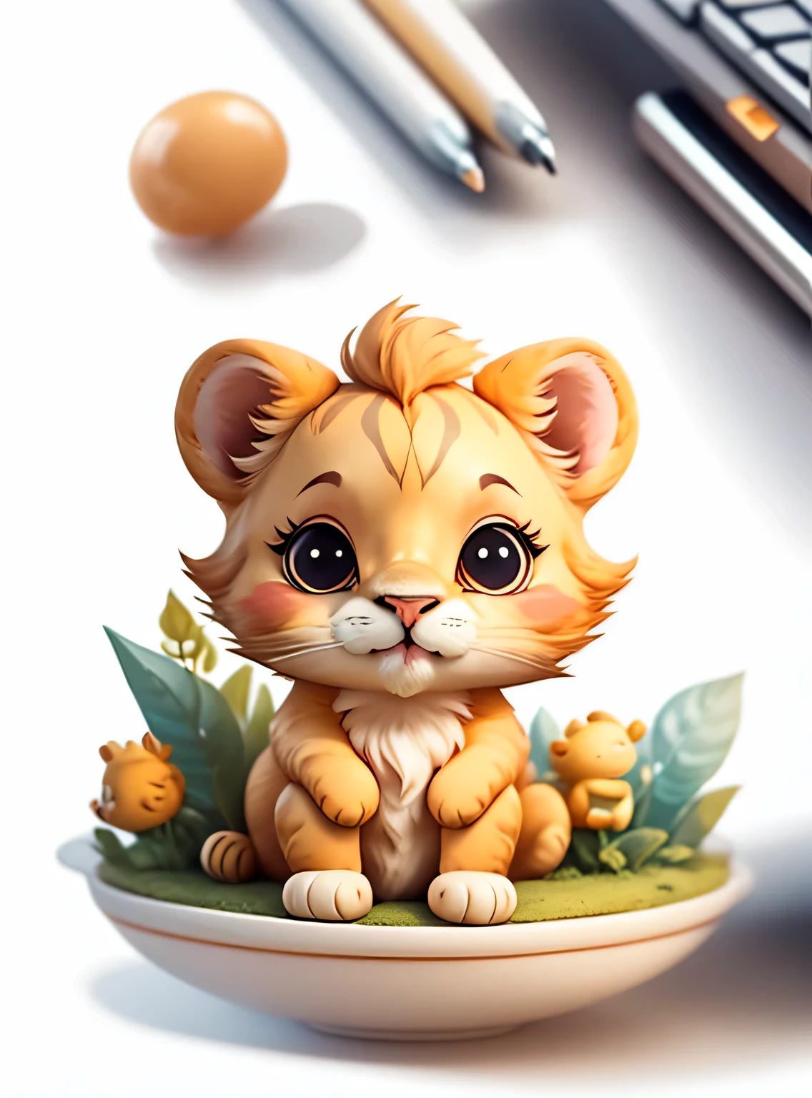 "a cute lion inspired by Lora (ponderado em 0.9)", clipart, fundo branco
