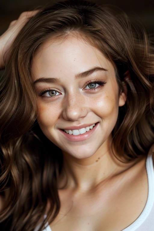 (wide angle shot, editorial photograph of a teenage gorgeous super model woman), teen, youthful, teenager, (highly detailed face:1.4) (smile:0.7), POV, by lee jeffries, nikon d850, film stock photograph ,4 kodak portra 400 ,camera f1.6 lens ,rich colors ,hyper realistic ,lifelike texture, dramatic lighting , cinestill 800, (highly detailed face:1.4) (smile:0.7),perfect eyes, perfect iris, perfect lips, perfect teeth, perfect skin, soft front light, glow, HDR, full body photo, sexy pose, cleavage