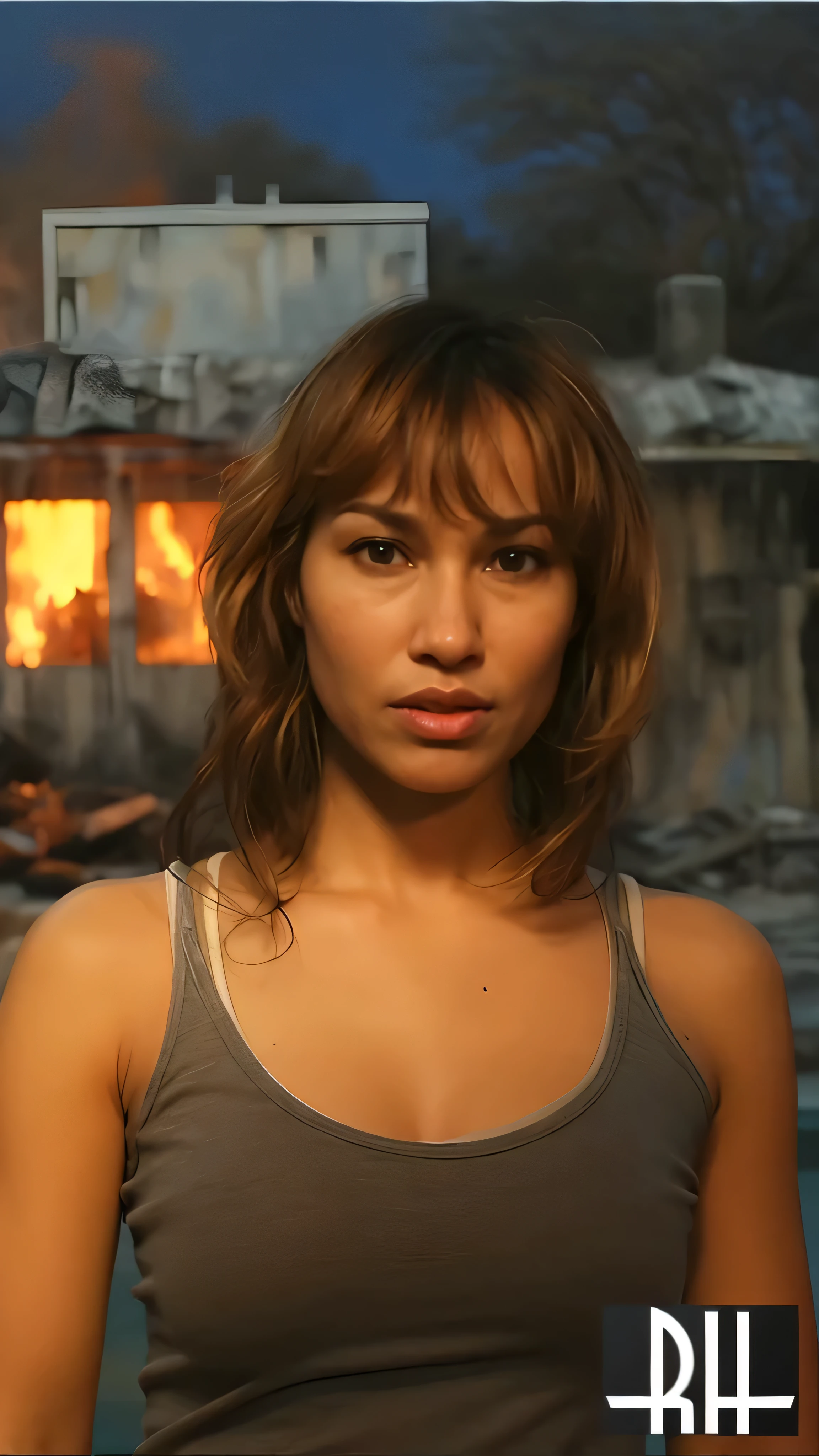 hay una mujer parada frente a un fuego que arde, giganta de fuego caliente, retrato vfx muy detallado, retrato de pintura mate, retrato vfx muy detallado of, Realistic cinematic portrait, Hyper realistic movie filmstill, Incendios!! Hyper realistic, photorealistic movie still, ardiendo intensamente, realistic face changing lighting, Cinematic Bust Portrait, Retrato suave 8 K