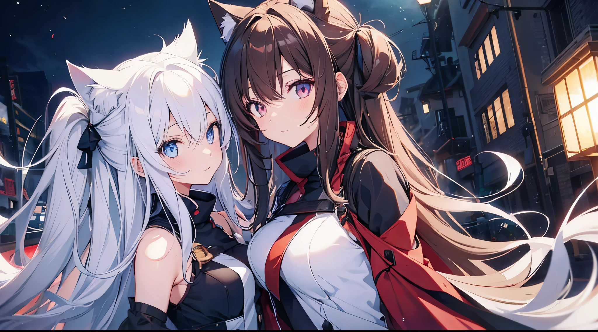 group anime characters sitting on a bed with their backs to the camera, Wlop e Sakimichan, Jazz e Rossdraw, Caudas duplas, Fazer videogame Azur Lane, garotas de anime, Personagens de Azur Lane, night core, Estilo de pista Azur, duas lindas garotas de anime, anime moe artstyle, na empresa Pixiv