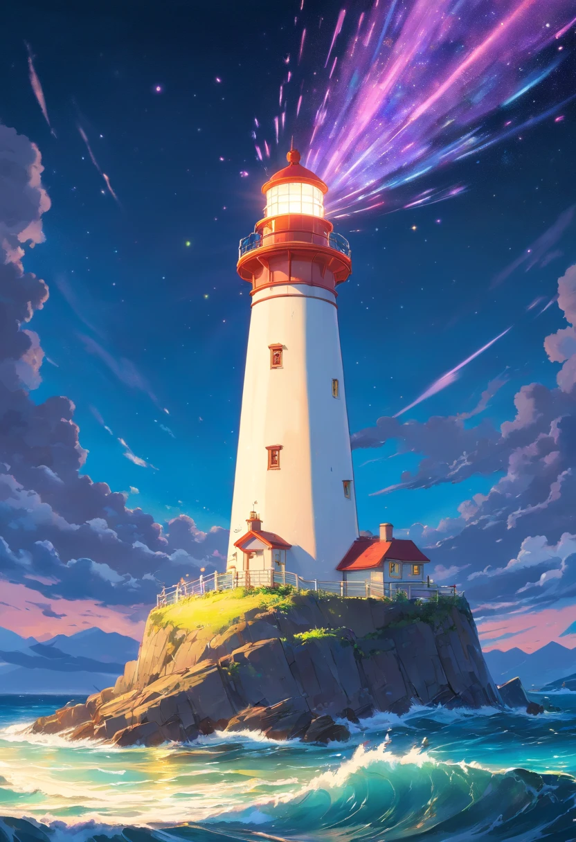 Lighthouse Puzzle, Insanely detailed hyper-realistic, surrounded by glowing luminescent particles, highly detailed, style of J.C. Leyendecker, ilya Kuvshinov