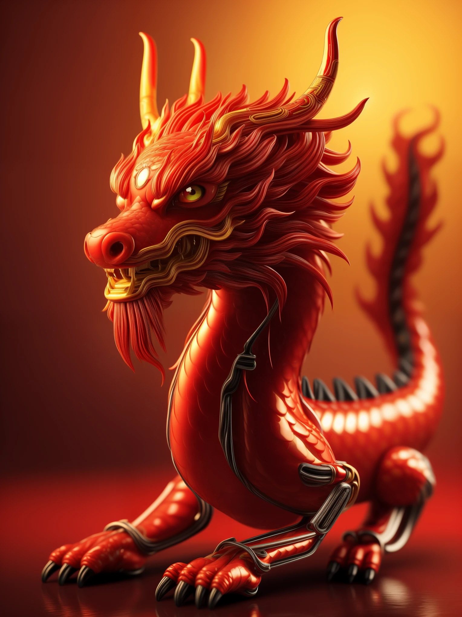 \(Concept Design\),(((Red body))),(Decorated with red Chinese art pattern),发Light的,Kaneko_Wire,smooth transition,3d model,masterpiece,Ultra-detailed,super quality,Sharp details,octane rendering,4K,Forest_Light,Chinese dragon,\(3D desgin syle\),(Transparent_body_mechanical:1.3) electronic_crystal,PVC_material,Circuit board texture surface,scars,future technology,colorful_eyes_glowing,Masterpiece,best Quality,ultra realistic details,Sharp Focus,Ray tracing,octane rendering,art by Amanda Sage