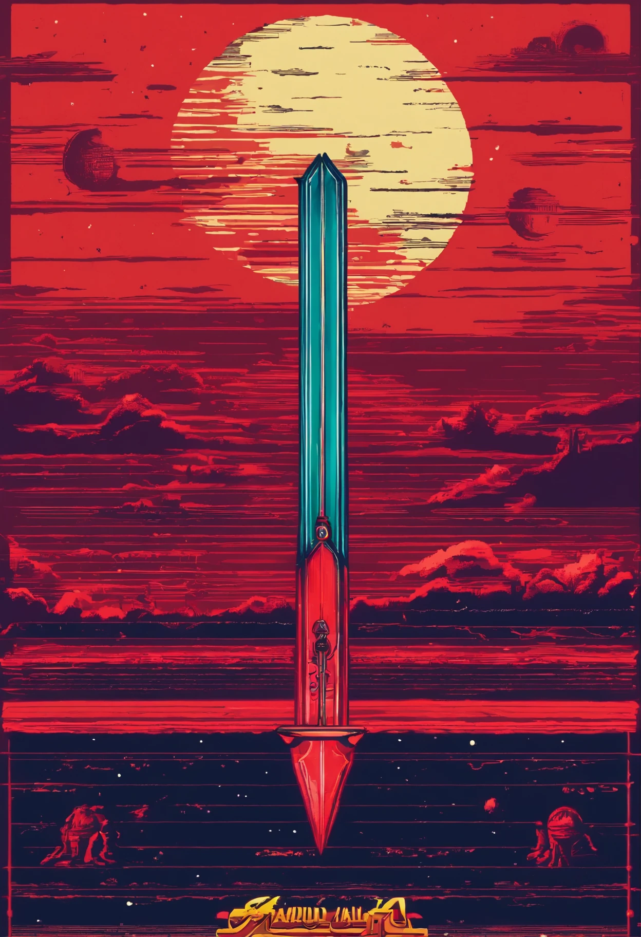 Amadullah,sword,Scenery at night,red moon,traces of light and shadow,Amadulla Fantasia
