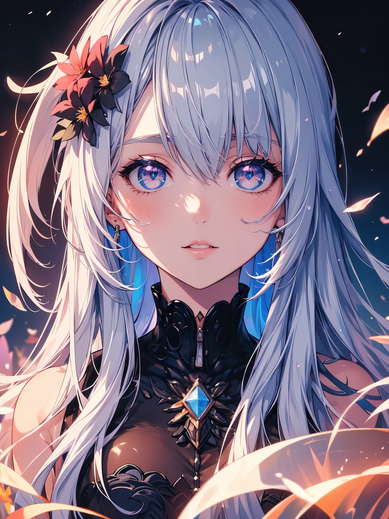 Masterpiece, Superb Girl, Night Moon Full Moon, 1 Female, Mature Woman, Sister, Royal Sister, Cold Face, Expressionless, Silver-White Long-Haired Woman, Light Pink Lips, Calm, Intellectual, Three-banded Gray Eyes, Assassin Short Knife, Flower Ball Background, Hand Details, Finger Details, Facial Details, Eye Details, big ass, corpo inteiro, {extremely detailed 16k CG unit wallpaper}, expansive landscape photography, (a low view with focus on character and setting), (wide view of open field ), (low angle shot), (high light: 1.2), (low light: 1.6), (warm light source: 1.2), complex details, (iridescent colors: 1.5), (bright lighting), (atmospheric lighting ), dreamer, unique,