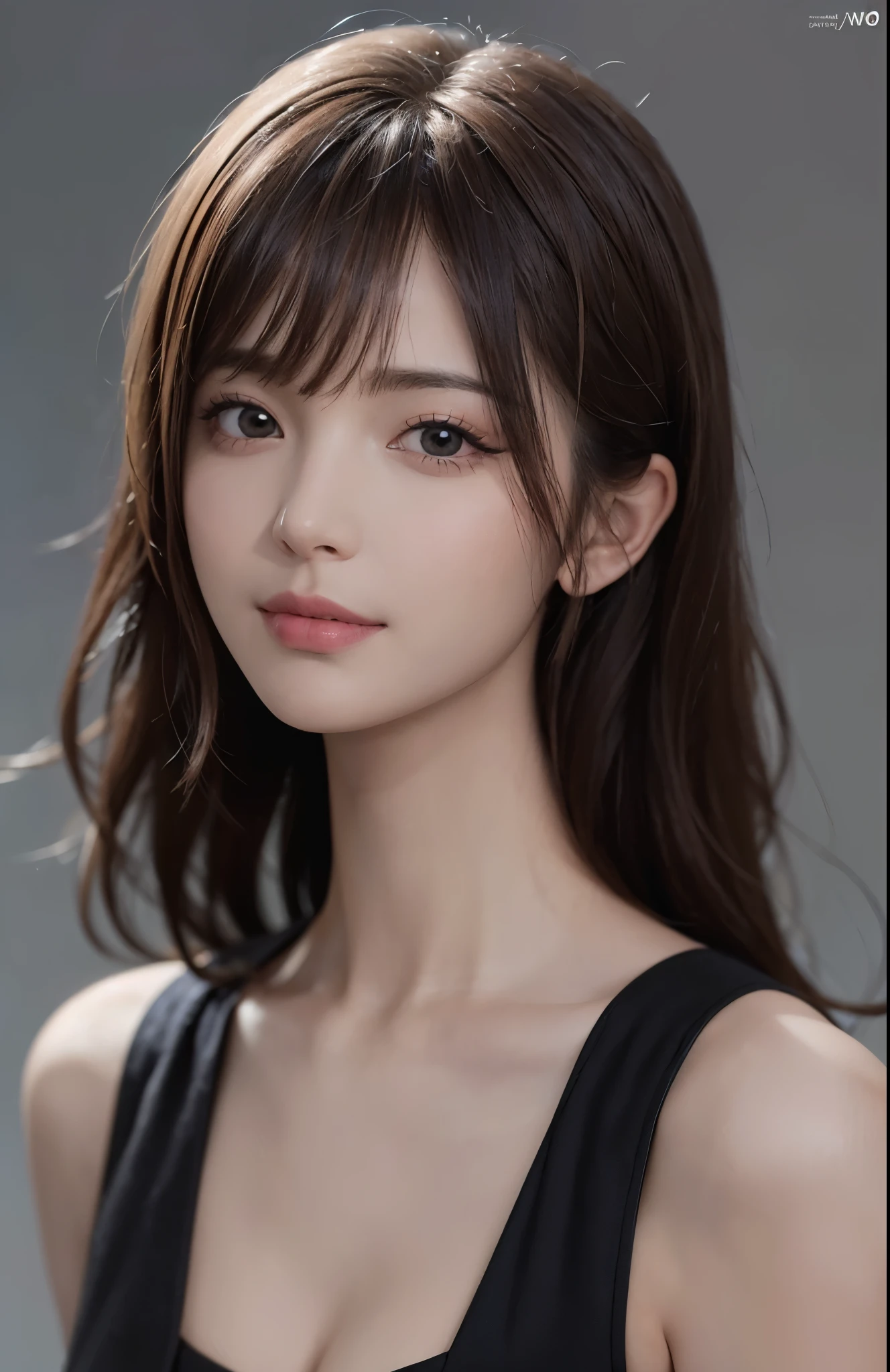 (Ultra Realistic), (Illustration), (Increased Resolution), (8K), (Extremely Detailed), (Best Illustration), (Beautiful and Detailed Eyes), (Best Quality), (Ultra Detailed), (Masterpiece ), ( wallpaper), (detailed face), solo, 1 girl, looking at viewer, fine details, detailed face, in the dark, deep shadows, low key, pureerosfaceace_v1, smiling, long hair, black shawl straight hair , 46 points oblique bangs