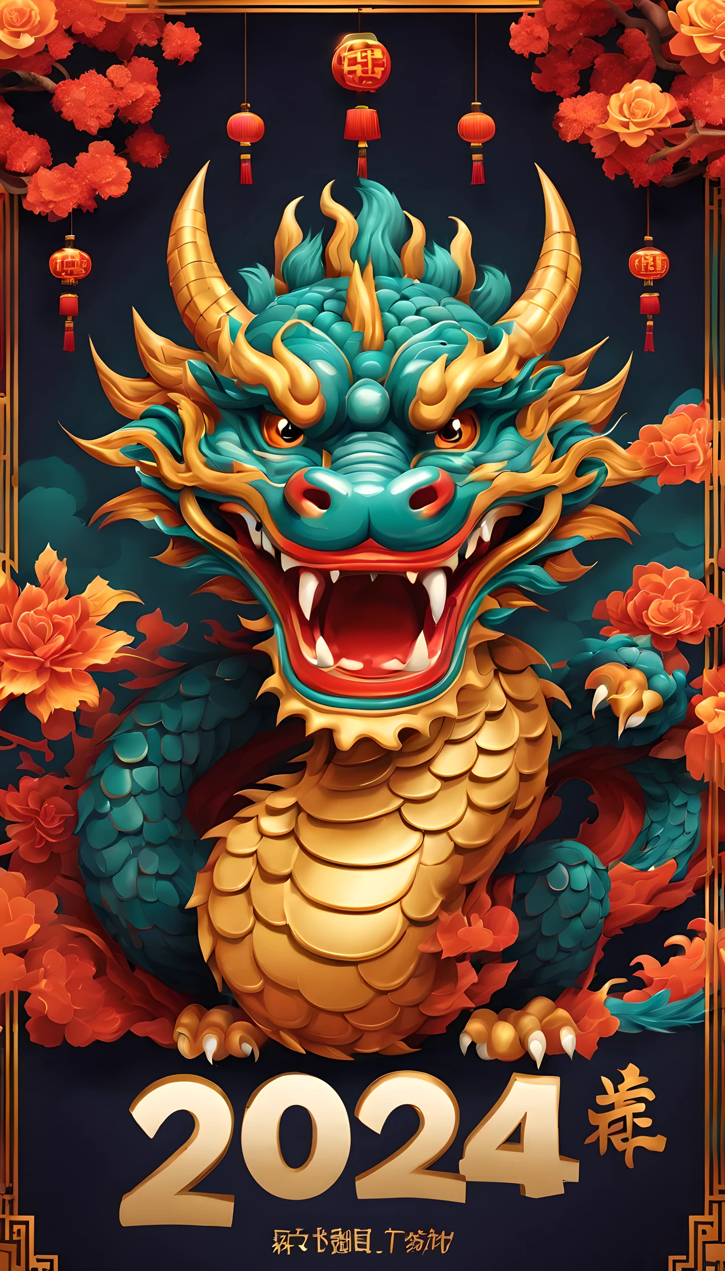 Festival poster: 2024 New Year, mascot: Cartoon Chinese Dragon
