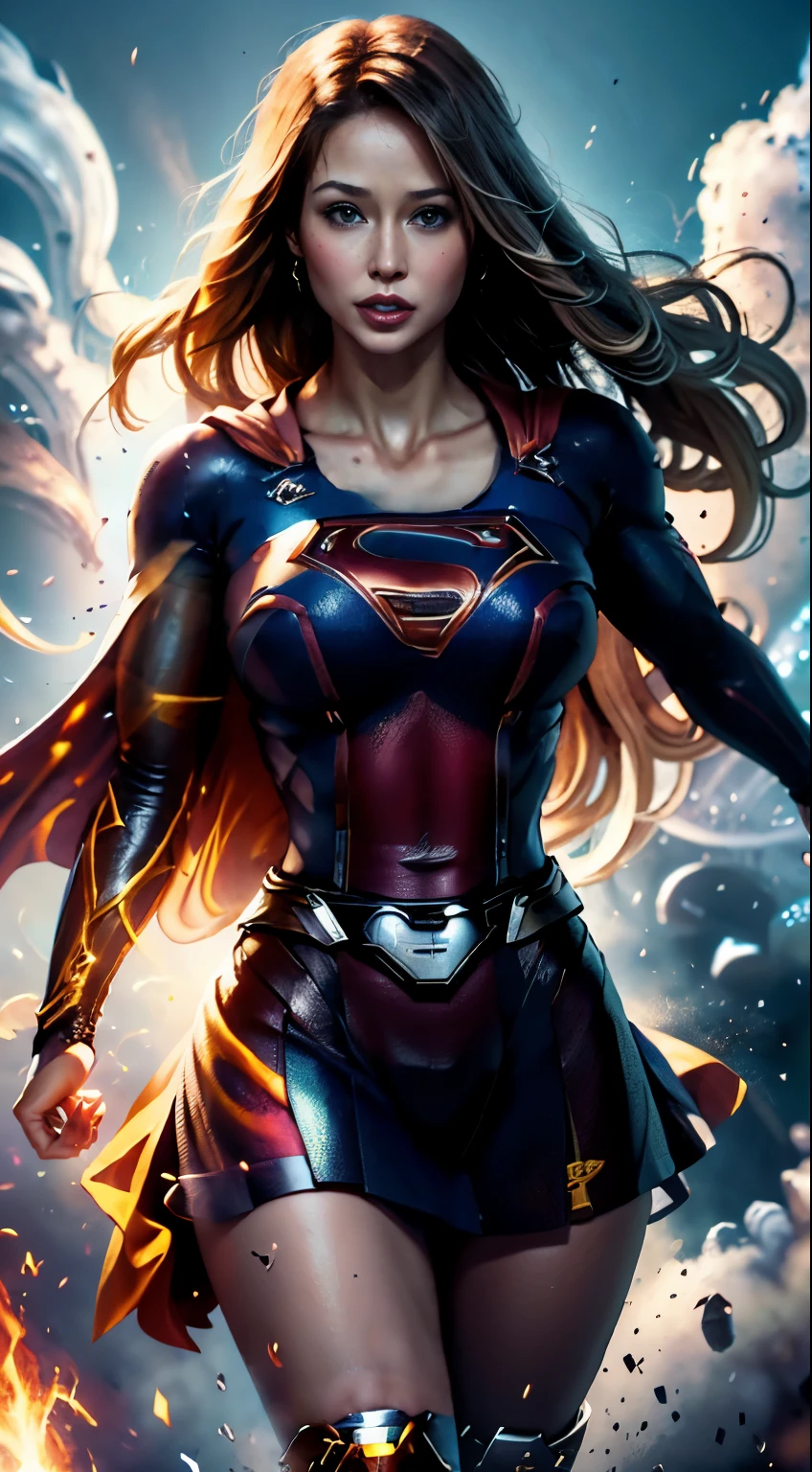 ((Mejor calidad)), ((La obra maestra )), ((Supergirl)) (muy detallado:1.3), 3D, hermoso, (ciberpunk:1.2), in espacio,  (1Mecha hembra:1.3), cuerpo sexy,  bright blue ojos, cuerpo completo, rubio, (volador, descendente, dynamic, Desenfoque de movimiento: 1.4), (enormes alas de mechas: 1.6), buscando, Brillante_ojos, mecha, panorama, El fondo es la tierra,  Nebulosa, espacio, particles, Realidad, HDR (High dynamic range), trazado de rayos, NVIDIARTX, super resolution, irreal 5, subsurface dispersion, texturas PBR, Postprocesamiento, Anisotropic filtering, profundidad de campo, Maximum clarity and clarity, Texturas multicapa, Albedo y mapas especulares., Sombreado de superficie, Accurate simulation of the interaction between light and material., proporciones perfectas, renderizado de octanaje, Two tone lighting, Gran apertura, ISO bajo,  balance de blancos, Regla de los tercios, 8K CRUDO, Efficient subpixel, sub-pixel volume product, (Mejor calidad), (Japanese: 0.5), (coreano: 0.8), (Liu Yi Fei: 1.5) pelo largo, (pecho grande: 1.2) llevar la S de Superman en el pecho. EN UN CAMPO DE BATALLA