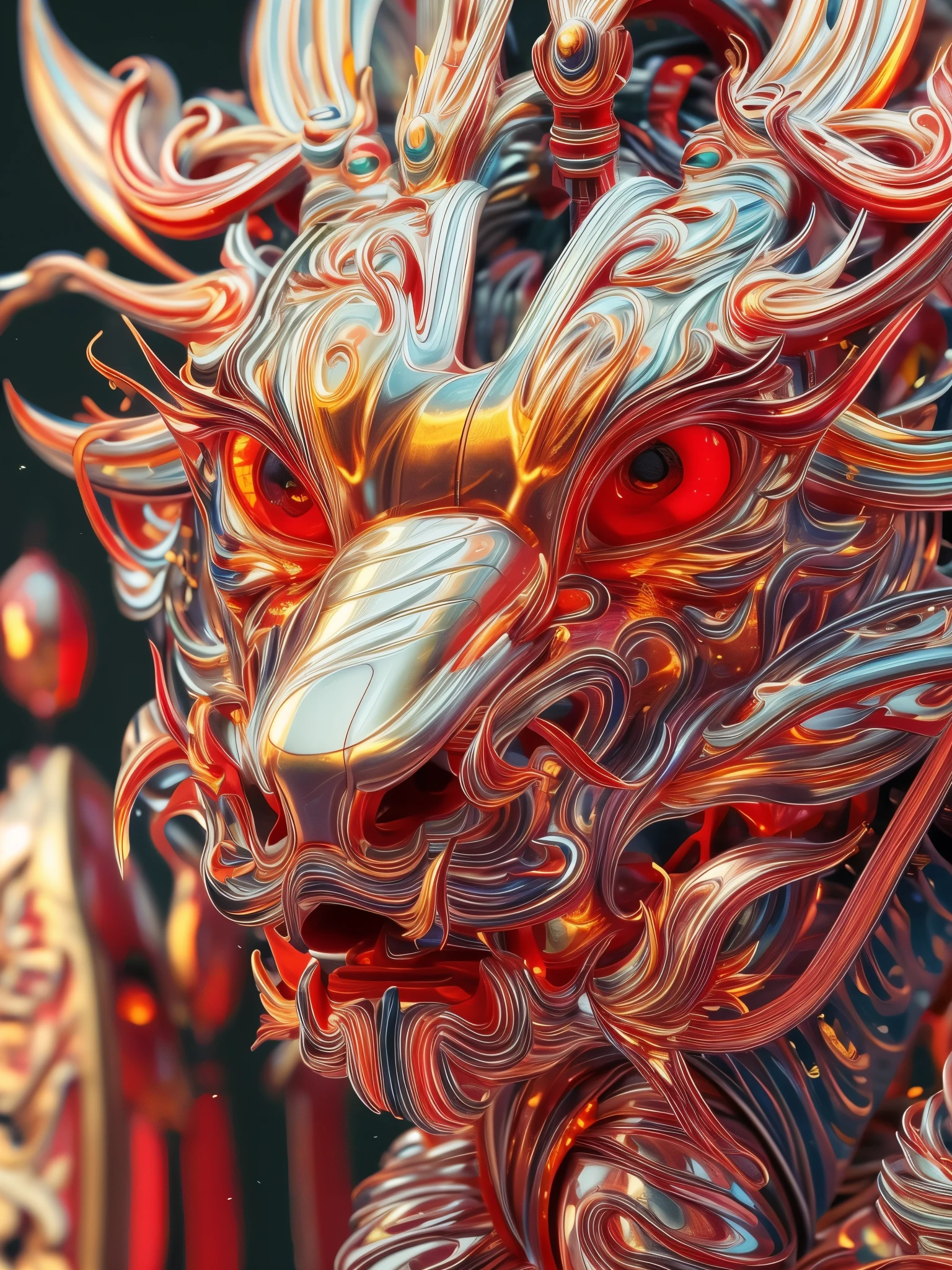 \(Concept Design\),(((gold body))),(Decorated with red Chinese art pattern),发Light的,Kaneko_Wire,smooth transition,3d model,masterpiece,Ultra-detailed,super quality,Sharp details,octane rendering,4K,Forest_Light,Chinese dragon,\(3D desgin syle\),(Transparent_body_mechanical:1.3) electronic_crystal,PVC_material,Circuit board texture surface,scars,future technology,colorful_eyes_glowing,Masterpiece,best Quality,ultra realistic details,Sharp Focus,Ray tracing,octane rendering,art by Amanda Sage