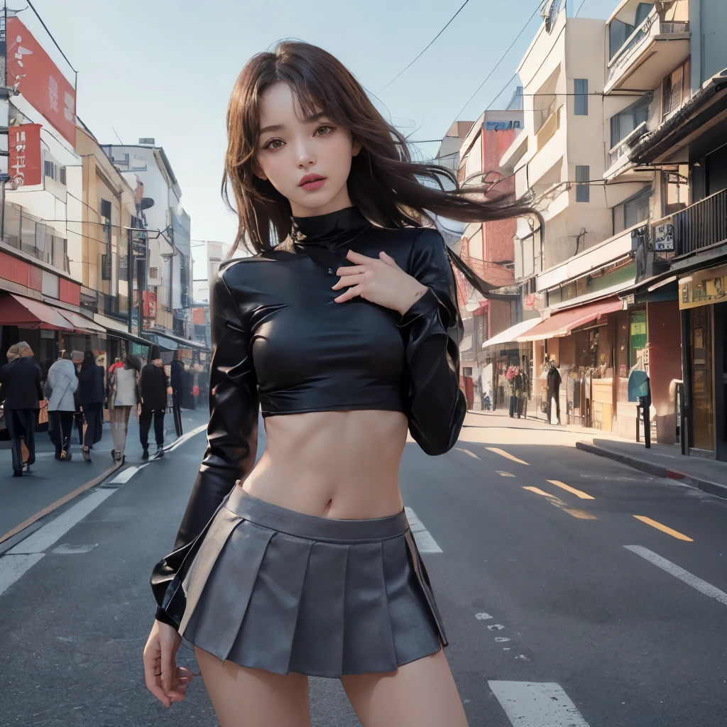 masterpiece、(((Beautiful crotch of a 14 year old)))、Jacket、(((Her flared miniskirt flies up in the wind and she wears no panties.)))、(((go out、outdoor))、((exposed girl))、detailed eyes、超High resolution(reality:1.4)very beautiful, beautiful skin, slender,slender body、small waist、small breasts、small breasts、((Are thin、concave abdomen))、thin and long legs、 (Super realistic), (High resolution), (8K), (very detailed), (Super detailed), details face,、NSFW、lascivious、obscene appearance、Walk around Asakusa、
