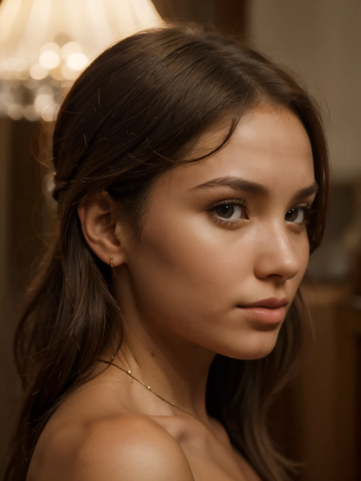 (best quality:1.2,ultra-detailed,photorealistic)side view picture of an african-russian girl,even lighting,smooth skin, vibrant, warm tone,