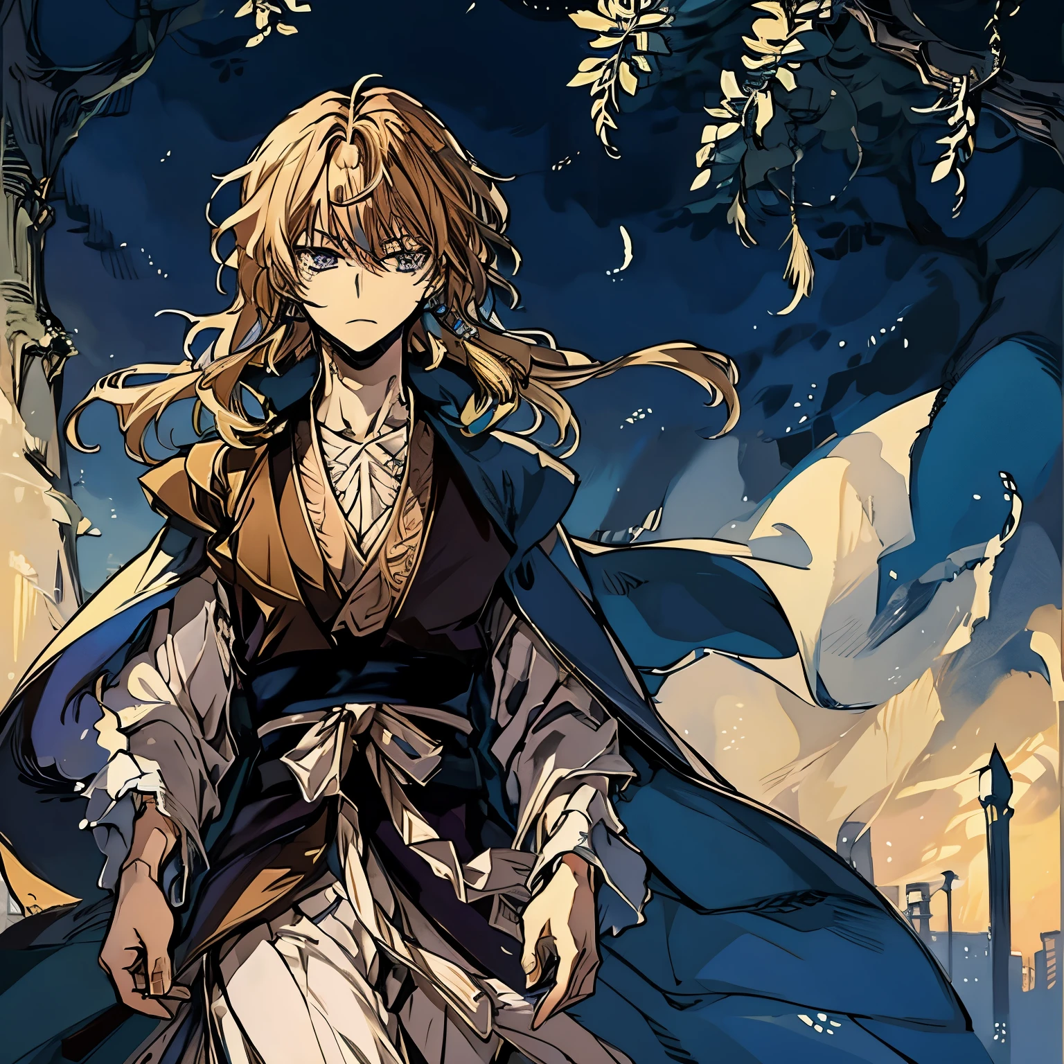 Fai D. Flowright from Tsubasa: Reservoir Chronicle is a captivating character with enigmatic charm. With his tall, slender frame and flowing blond hair, Fai possesses an otherworldly elegance. His piercing blue eyes hint at a depth of wisdom and sorrow. Dressed in stylish, layered garments adorned with feathers and intricate details, Fai's appearance reflects a balance between mystery and grace. As a skilled mage, his gestures exude magical prowess, making him an ideal subject for an AI to create a visually captivating representation of a journey through a fantastical realm.