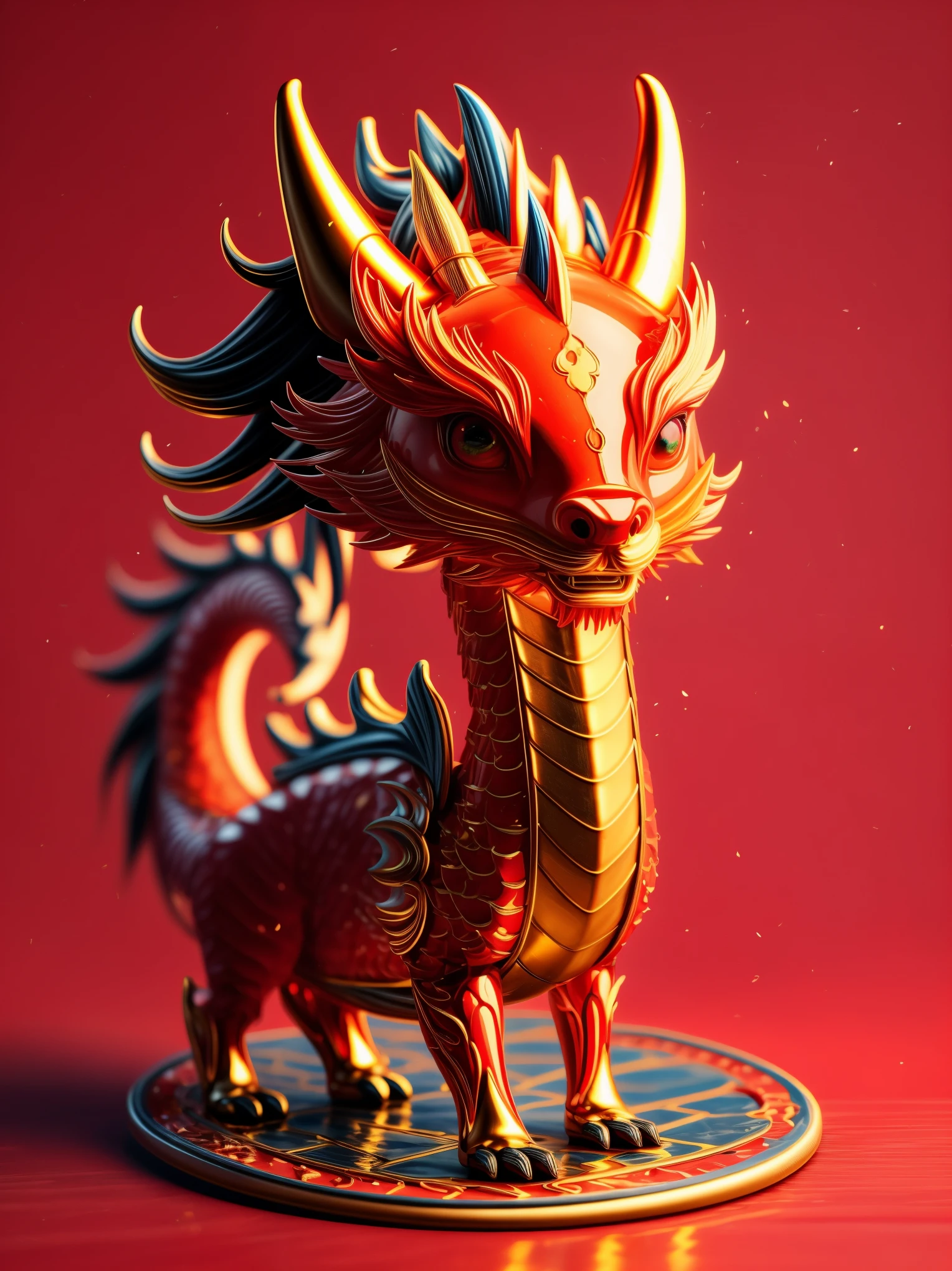 \(Concept Design\),(((Red body))),(Decorated with red Chinese art pattern),发Light的,Kaneko_Wire,smooth transition,3d model,masterpiece,Ultra-detailed,super quality,Sharp details,octane rendering,4K,Forest_Light,Chinese dragon,\(3D desgin syle\),(Transparent_body_mechanical:1.3) electronic_crystal,PVC_material,Circuit board texture surface,scars,future technology,colorful_eyes_glowing,Masterpiece,best Quality,ultra realistic details,Sharp Focus,Ray tracing,octane rendering,art by Amanda Sage