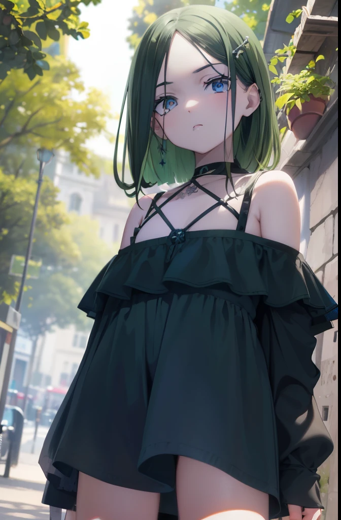 darkmagiciangirl, Maga Oscura, pelo rubio, gargantilla, (ojos verdes:1.5), pelo largo,
ROMPER bare shoulders, calzado azul, rubor, rubor stickers, escote, clavicle, Monstruo de duelo, tiene, fuera del hombro, pentacle, wizard tiene, (ropa azul:1.5),
ROMPER looking at viewer,
ROMPER outdoors, ciudad,
ROMPER (obra maestra:1.2), Mejor calidad, high resolution, fondo de pantalla de unidad 8k, (illustration:0.8), (hermosos ojos detallados:1.6), cara extremadamente detallada, perfect lighting, CG extremadamente detallado, (manos perfectas, perfect anatomy),