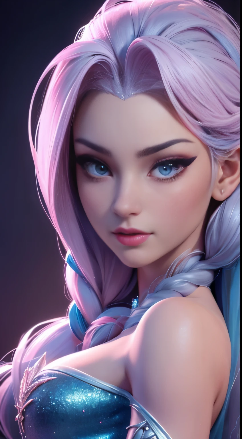 (elsa frozen-rose quartz SU mezclando modelos .) Highly detailed CG unity 8k wallpaper, style shot, complex, high detail, dramatic, highest quality movie still image, very detailed, masterpiece, best quality, character design, Elsa, Elsa from Frozen,Diamante Rosado fusión (( Dark style)), realistic ultra-detailed rendering style, natural light, sharp character design, (hard focus, 8k), (((natural skin texture))), 8k textures, soft cinematic lighting, adobe lightroom, dark room, hdr, Sophisticated, Elegant, Rich Detail, Sharp Focuilm Look) )), Soothing Tones, Detail Frenzy, Intricate Detail, Super Detail, Low Contrast, Soft Film Lighting, Dull Colors, Exposure Blending, HDR, Fade, 35mm, f/1.4, ISO64, f16, 25 sec.