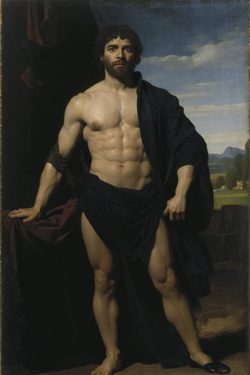Style of Raphael, portrait, full body, Darth Vader,, man, abs, chest, no clothes, white briefs, big bulge, classic art, oil painting, centered, 4k, perfect composition
