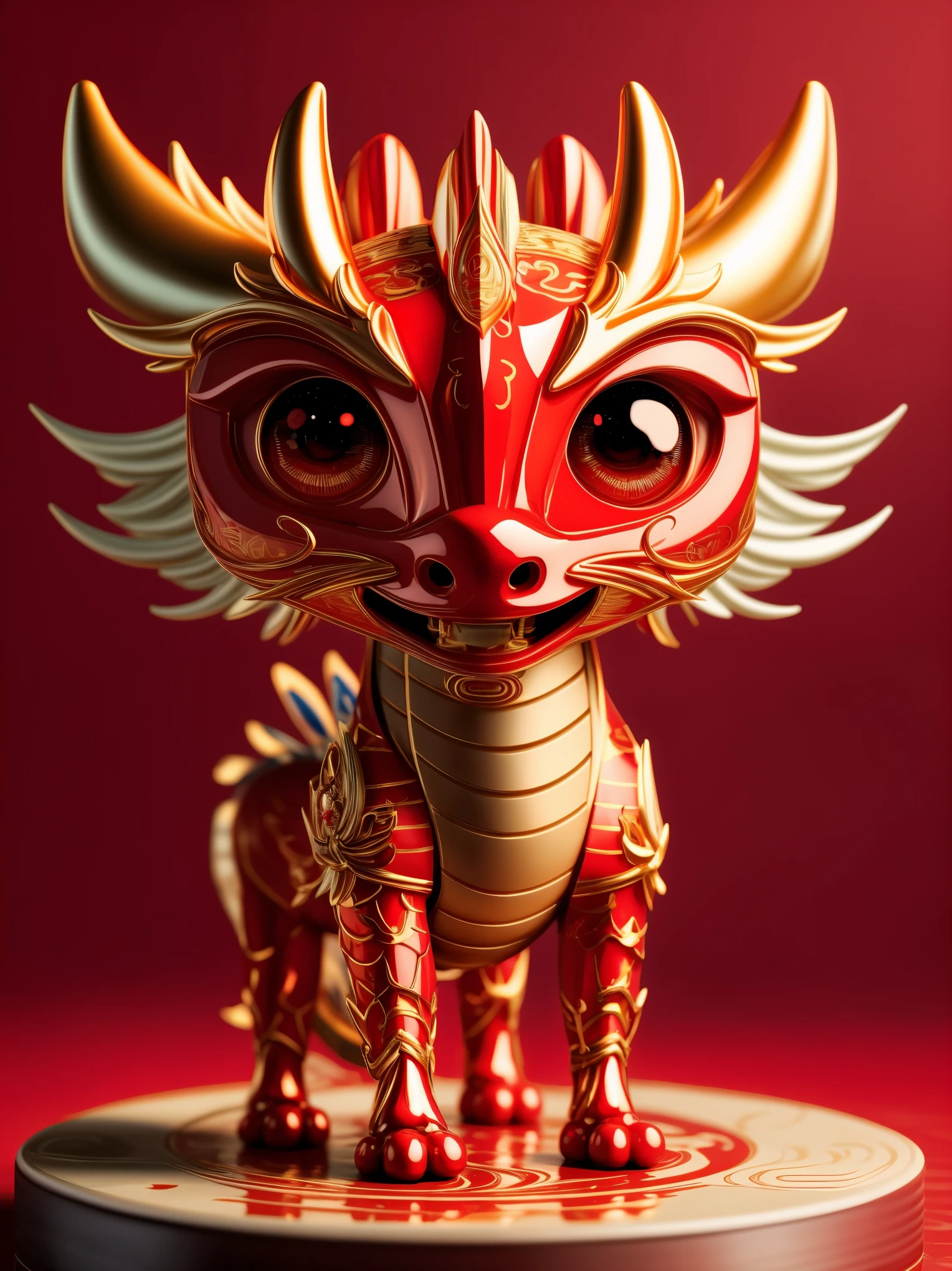 \(Concept Design\),(((Red body))),(Decorated with red Chinese art pattern),发Light的,Kaneko_Wire,smooth transition,3d model,masterpiece,Ultra-detailed,super quality,Sharp details,octane rendering,4K,Forest_Light,Chinese dragon,\(3D desgin syle\),(Transparent_body_mechanical:1.3) electronic_crystal,PVC_material,Circuit board texture surface,scars,future technology,colorful_eyes_glowing,Masterpiece,best Quality,ultra realistic details,Sharp Focus,Ray tracing,octane rendering,art by Amanda Sage