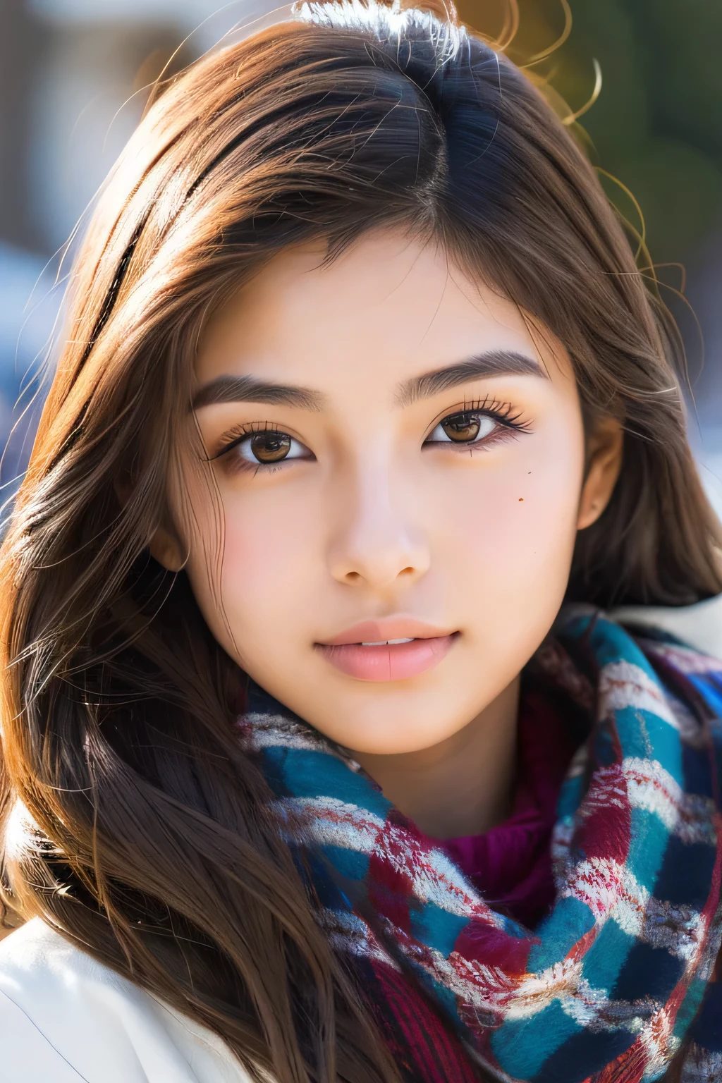 cute mexican college student, winter fashion, Photoreal, fine skin, detailed face, detailed lips, thin eyebrows, Eyes sparkle, written boundary depth, Accurate, Super detailed, 最high quality, High resolution, anatomically correct, rough skin, advanced details, high quality