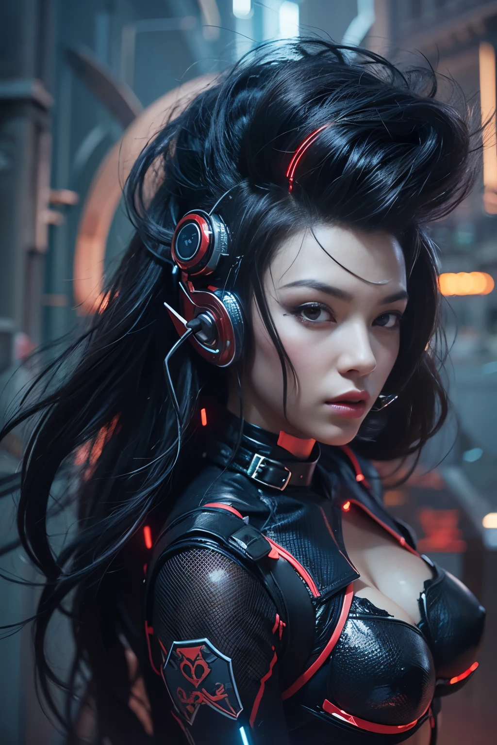 Babarians princess, (cyberpunk ), black hair, gorgeous, amazing, elegant, intricate, highly detailed, digital painting, artstation, concept art, sharp focus, illustration, art by ross tran,eyes on camera