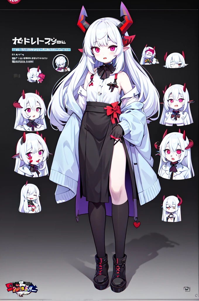 Zombie girl，Detailed character drawings，Little evil god，devil horns，headgear，Detailed character designs，full body picture，Standing drawings of characters