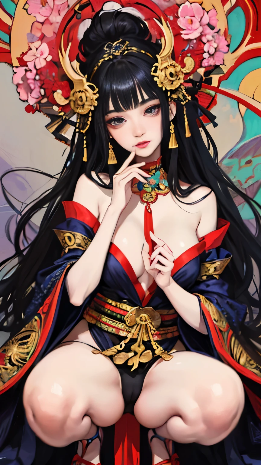 a Nsfw gorgeous Naked princess making love in colorful Kimono,squatting,spread legs,masturbating,hiding hands,no hands,pussy,nude,anal,penis,erotic posing,sexual posing,having a sex,Like the work of Klimt,Like Amcha's work,Inspired by Klimt and Mucha,Vivid colorful tones,colourful hair,Stylish,Anime Girl,fantrome,NSFW,busty,Gorgeous,Glamour, Inspired by Robert McGinnis, inspired by Grete Stern, style of takato yamamoto, Guido Crepax, Guido Crepax Style, tenderness, Vania Zhurvyov, Inspired by Leonor Fini, Long-tail cultivation, inspired by Takato Yamamoto.masutepiece,ultimate quallity,Detailed background, tag: Beautiful detailed eyes, Beautiful detailed lips, extremely detailed eye and face, long eyelashes, (Best Quality:1.2), Ultra-detailed, (Realistic:1.37),ultra photorealistic,, Color contrast, High resolution, Psychedelic Dresses, Inspired by Robert McGinnis, Grete Stern style, Takato Yamamoto Style, Guido Crepax Style, Inspired by Amano, Inspired by Vania Juravievov, Inspired by Leonor Fini, Inspired by Hideboshi Nagao, Inspired by Takashi Yamamoto, Vivid colors, Dramatic Lighting, Impressive composition, Intriguing atmosphere, Feminine elegance.