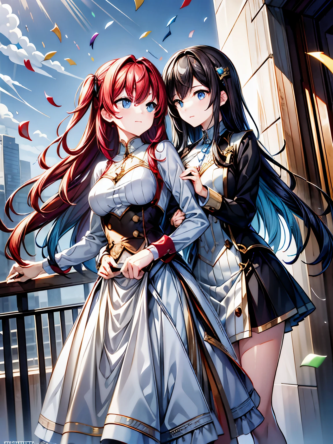masterpiece, ultra high quality CG, best quality, perfect picture, 2girls, Eleanor Hume kissing Velvet Crowe