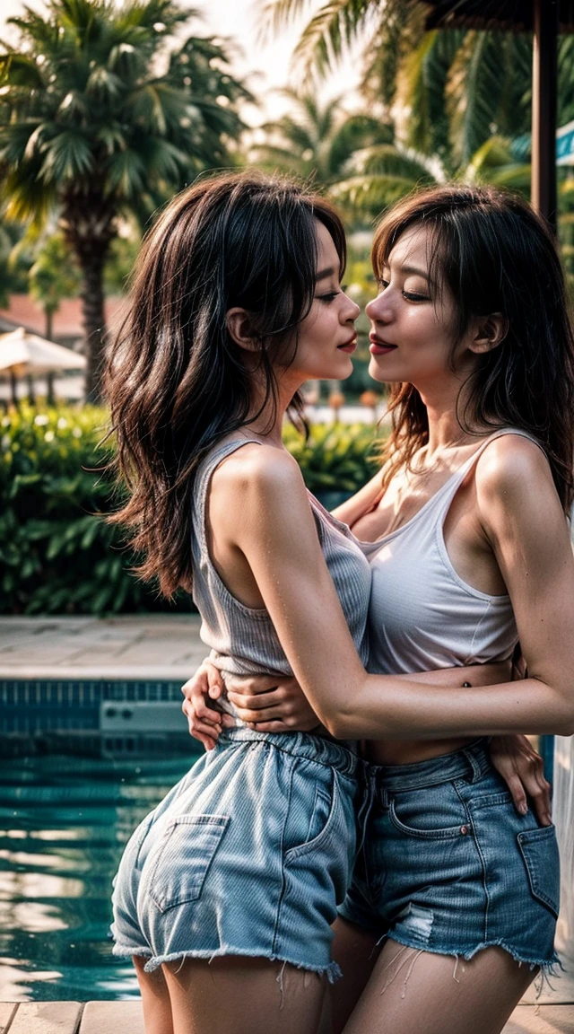 Two women having fun by the pool, leering: 1,2, Hentai: 1,2, national foundation: 1,2, Girl loves Micah: 1,2, Grabbing each other's butts, kiss, blush, Wet sleeveless T-shirt, shorts, anatomically correct
