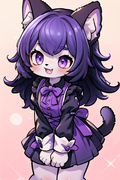 1 girl, Cat, Humanity, maid, fangs, Open_Mouth，Purple fur