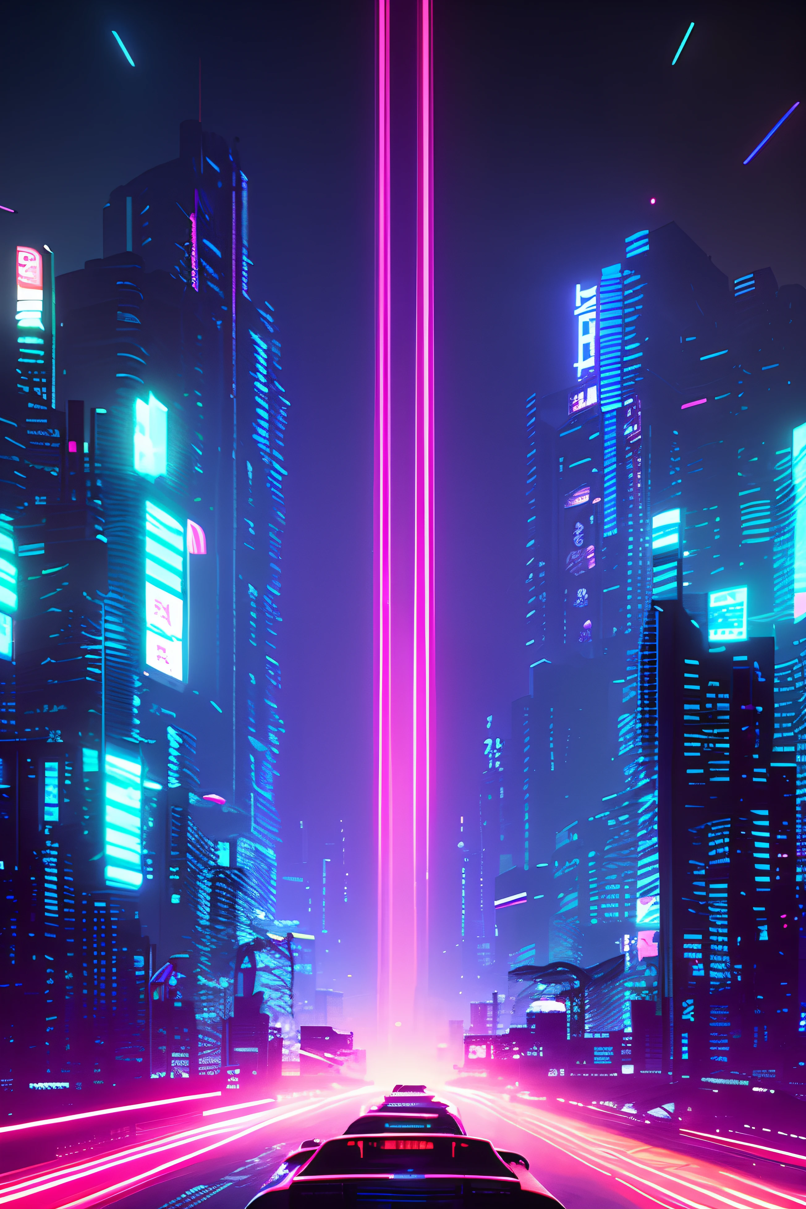 Cyberpunk city skyline at night, NVINKPUNK ESTILO SNTHWVE, autor：Jeremy Mann, Por Sandra Chevrier, autor：Dave McKean、Richard Avedon e Maciej Kuciara。, punk rock,  do tanque, alto detalhe, 4k, RTX