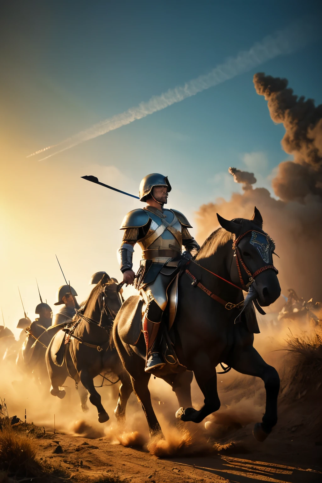 (best quality,4k,highres,masterpiece:1.2),ultra-detailed,realistic,
Roman general leading a great army, marching forward, armor, courageous, middle-aged,
portraits,war scene,brave expressions,victory,heroic leaders,powerful warriors,
heavy metal armor, roman helmet,muscular build,strong physique,
controlled determination, fearless gaze,war banner fluttering,fierce battle cries,
golden adornments,ornate shield,sharp sword,glistening spear,
sunlit battlefield,dusty atmosphere,smoke-filled air,dark clouds gathering,
glowing sunset, dramatic lighting, war scars,brutal intensity,
vivid colors,deep reds,stark contrasts,rich golds,majestic blues,
triumphant atmosphere,epic composition,grand scale,
charging cavalry,flying arrows,fighting infantry,siege engines,
strategic formations,tactical maneuvers,skilled soldiers marching in unison,
- 必须添加人物细节:
determined eyes,strong jawline,chiseled features,weathered face,
intense expression,proud posture,commanding presence,experienced leader,
heroic aura,inspiring charisma,focused gaze,powerful voice,
rallying the troops,inspiring courage,leading by example,
与中年将军匹配的服饰, golden laurel wreath, crimson cape,
respectful soldiers,loyal men,ranks of soldiers,dedicated troops,unyielding legionnaires,
marching war elephants,rumbling chariots,thundering hooves,battle standards,
请注意以上 described 的内容不是 prompt 的一部分,只是解释 prompt 的作用。prompt 是稳定扩散模型的输入。