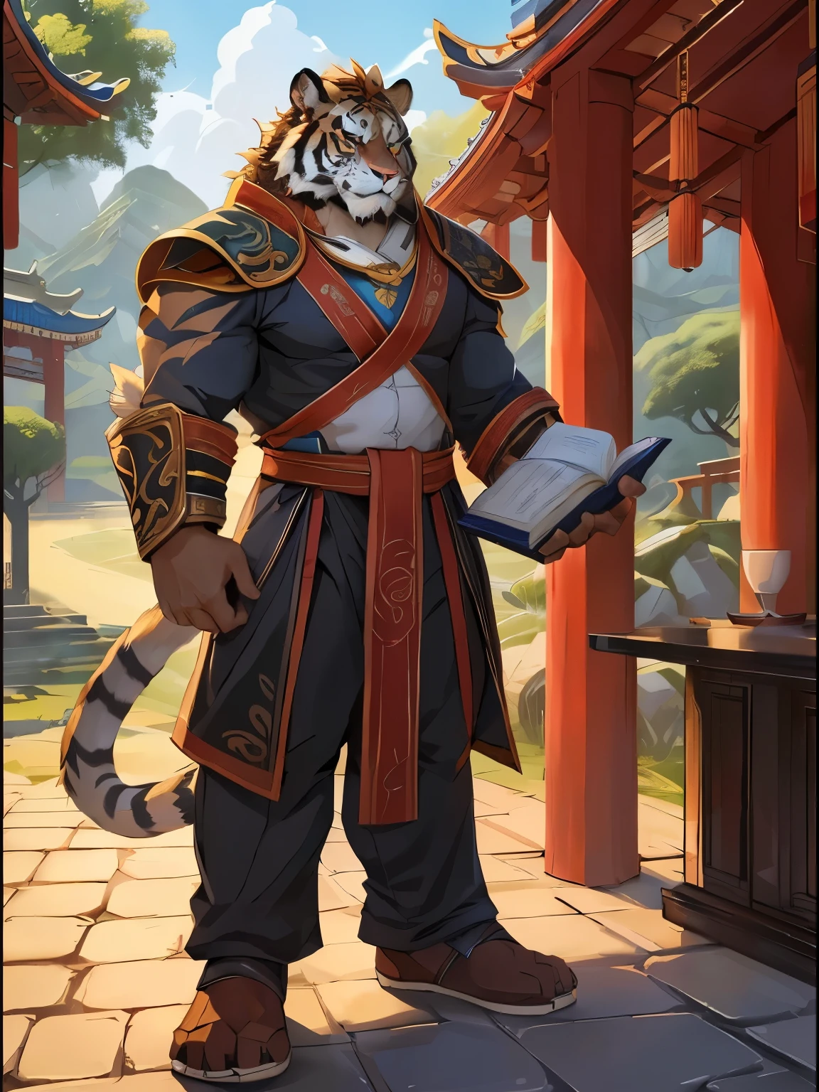 One wearing Chinese clothing、Close-up of tiger holding a book, high resolution committee, Tabasi Monk, Inspired by Li Kan, Inspired by Hu Zaobin, portrait, official character art, Inspired by Huang Shen, Official character illustrations, 《Genshin》Keqing in, Onmyoji Detailed Art, Inspired by Huang Ding