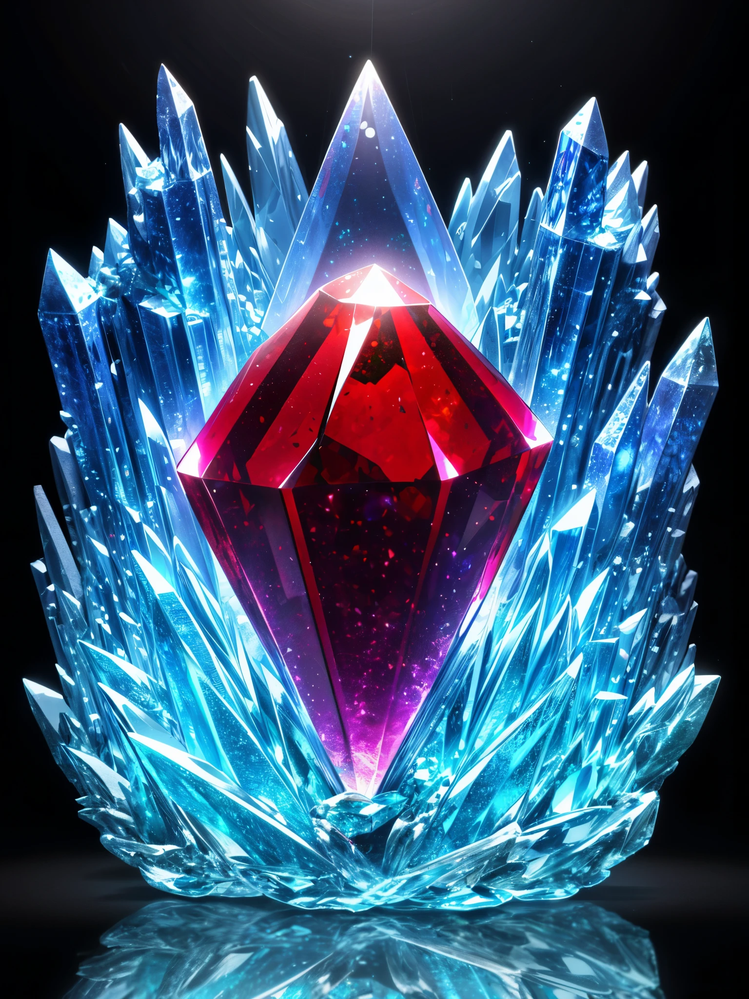 (Best quality:1.2) (4K:1.) (very high resolution:1.1) , (photograph of-realistic:1.1) , (ultra detailed CG:1.1) , Official concept art , sculpture made of crystal , No Man , Solo , Inorganic upper body , Transparent body , (phcrystal:1) , Red crystal , Pedras preciosas , (glasssculpture:.95) , Translucent ,Reflection , RTX , lay tracing , Particle