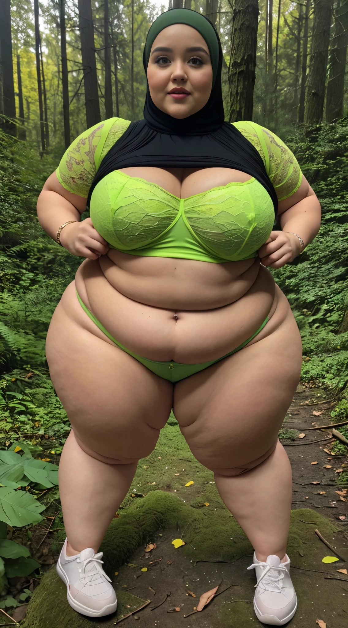 "Chubby cheeks", (TIGHT INNER), "NAKED", "Sneakers", (hijab), FAT BBW CHUBBY NAKED AT FOREST, "LACE G-STRING & THONG", WEARING VERY TIGHT GREEN INNER THIGH LEVEL
