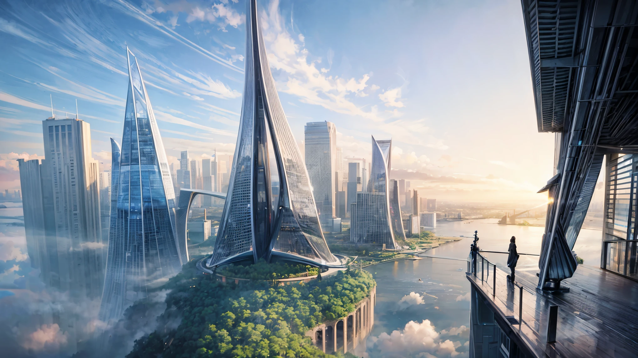 (Best quality,4K,8K,A high resolution,Masterpiece:1.2),Ultra-detailed,(Realistic,Photorealistic,photo-realistic:1.37),Futuristic floating city,Futuristic technology,Huge urban high-tech tablet platform,Airship,Floating in the sky,Futuristic city,Small airships around,High-tech hemispherical platform,Colorful lights,Advanced architecture,modernn architecture,skyscrapper,Access the cloud,Scenic beauty,view over city,Impressive design,Blend seamlessly with nature,energetic and vibrant atmosphere,Futuristic transportation system,Parking is suspended,Transparent path,Lush greenery,Sky gardens,cascading waterfalls,Magnificent skyline,reflections on the water,Sparkling river,Architectural innovation,futuristic skyscrapers,Transparent dome,The shape of the building is unusual,Elevated walkway,Impressive skyline,Glowing lights,Futuristic technology,Minimalist design,Scenic spots,Panoramic view,Cloud Piercing Tower,Vibrant colors,epic sunrise,epic sunset,Dazzling light display,magical ambiance,The future city,Urban Utopia,LuxuryLifestyle,Innovative energy,sustainable development,Smart city technology,Advanced infrastructure,Tranquil atmosphere,Nature and technology live in harmony,Awesome cityscape,Unprecedented urban planning,Architecture connects seamlessly with nature,High-tech metropolis,A cutting-edge engineering marvel,The future of urban living,Visionary architectural concept,Energy-efficient buildings,Harmony with the environment,A city floating above the clouds,Utopian dreams become reality,The possibilities are endless,State-of-the-art transportation network,Green energy integration,Innovative materials,Impressive holographic display,Advanced communication system,Breathtaking aerial view,Quiet and peaceful environment,Modernist aesthetics,Ethereal beauty