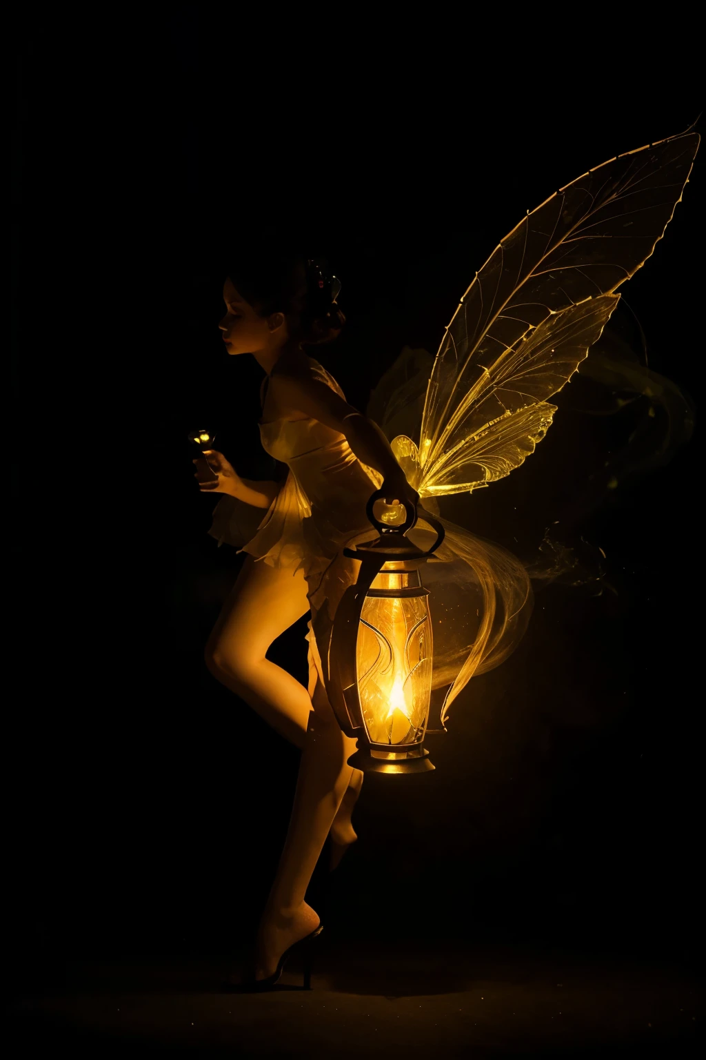**ai artwork, fairy made of smoke, holding a lantern, silhouette, luminous medium, translucent, elegant curves. Mega fantastic and unique image.**