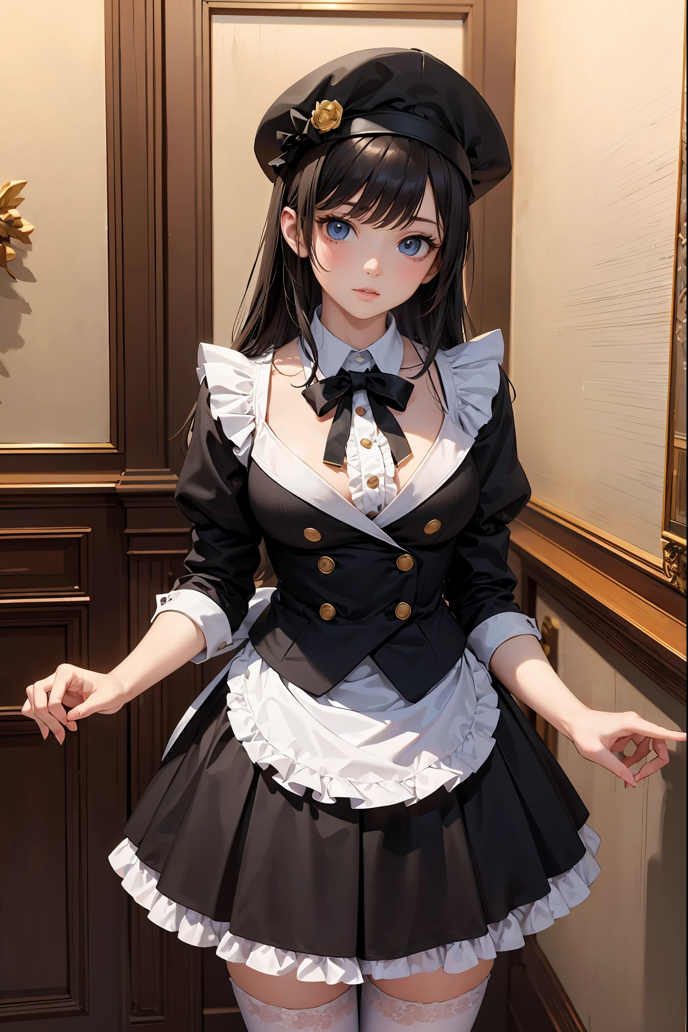 Super highest quality, absolute highest image quality, absolute resolution, super detailed, detailed and realistic masterpiece, super detailed and detailed skin texture and texture, realistic luster and texture, realistic uneven wrinkles, perfect anatomy. , reproduces the material of a realistic material, with detailed material with aged deterioration and unevenness,

BREAK

1girl, girl, , extremely young kindergartener,  kindergartener's body, smooth nose, realistic, super detailed and beautiful eyes, cinched waist, perfect fingers, outstanding looks, well-proportioned body,

BREAK

A maid cafe built by Antoni Gaudi, classic, luxurious interior, luxurious interior, detailed and luxurious tableware and fixtures, perfect light and shadow,

BREAK

((Popular design high school blazer uniform, Victorian maid outfit): 1.5), (Accessories (white brim): 1.5), ((Double-breasted short-sleeved black collar shirt) and black long skirt fusion: 1.4 ), (Blazer with stylish and cute design: 1.5), (Double-breasted: 1.4), (Cute ribbon with frills: 1.3), ((Intricately embroidered black lace, black frill trim): 1.3), ( Black denier 20 tights: 1.2), high-quality black leather shoes,

BREAK

Cool beauty, calm, neat behavior, maid manners, elegant behavior, (Perfect acting skills like a model: 1.3)

Perfect lighting, angles that make the person look the cutest,