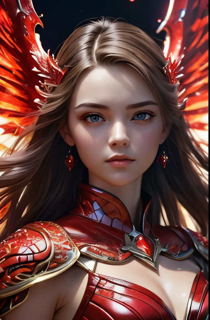 (ultra-detailed,best quality,realistic,photo-realistic:1.37)woman in red leather outfit,woman in white leather outfit,glowing wings,fire phoenix girl,character art,portraits,highres,studio lighting,vivid colors,realistic details,sharp focus,physically-based rendering,leather texture,red and white color palette,powerful stance,confident expression,masterpiece:1.2.