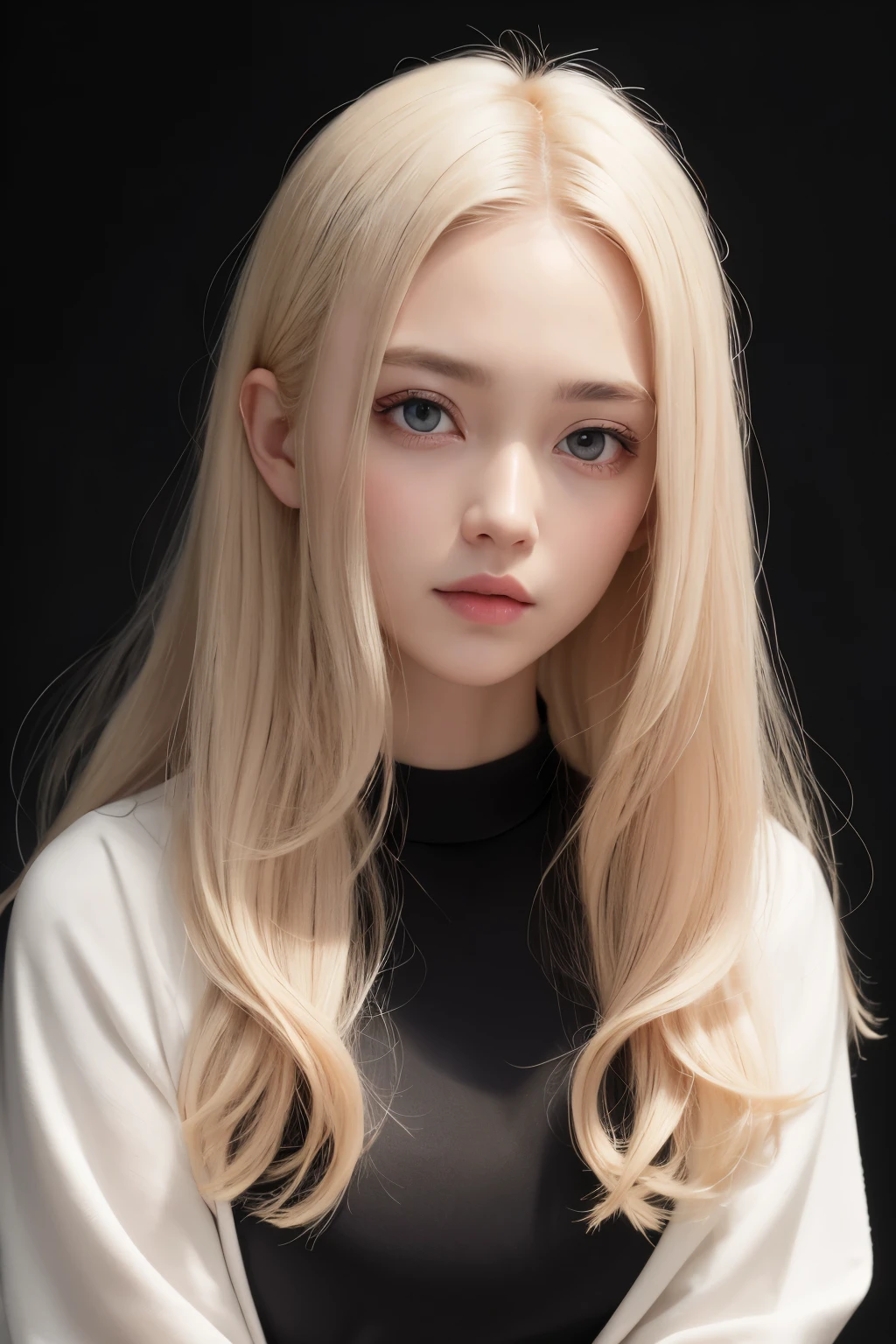 Big eyes, Star Eye, Blush, Perfect lighting, Blonde Hair, Black eye, oval face, On the side of the road, detailed face, smooth, Bright skin, พื้นหลังที่smoothง่าย, dark background,