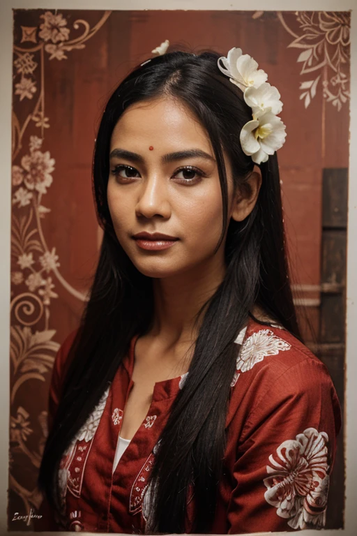balinese batik painting, using red, black and white color