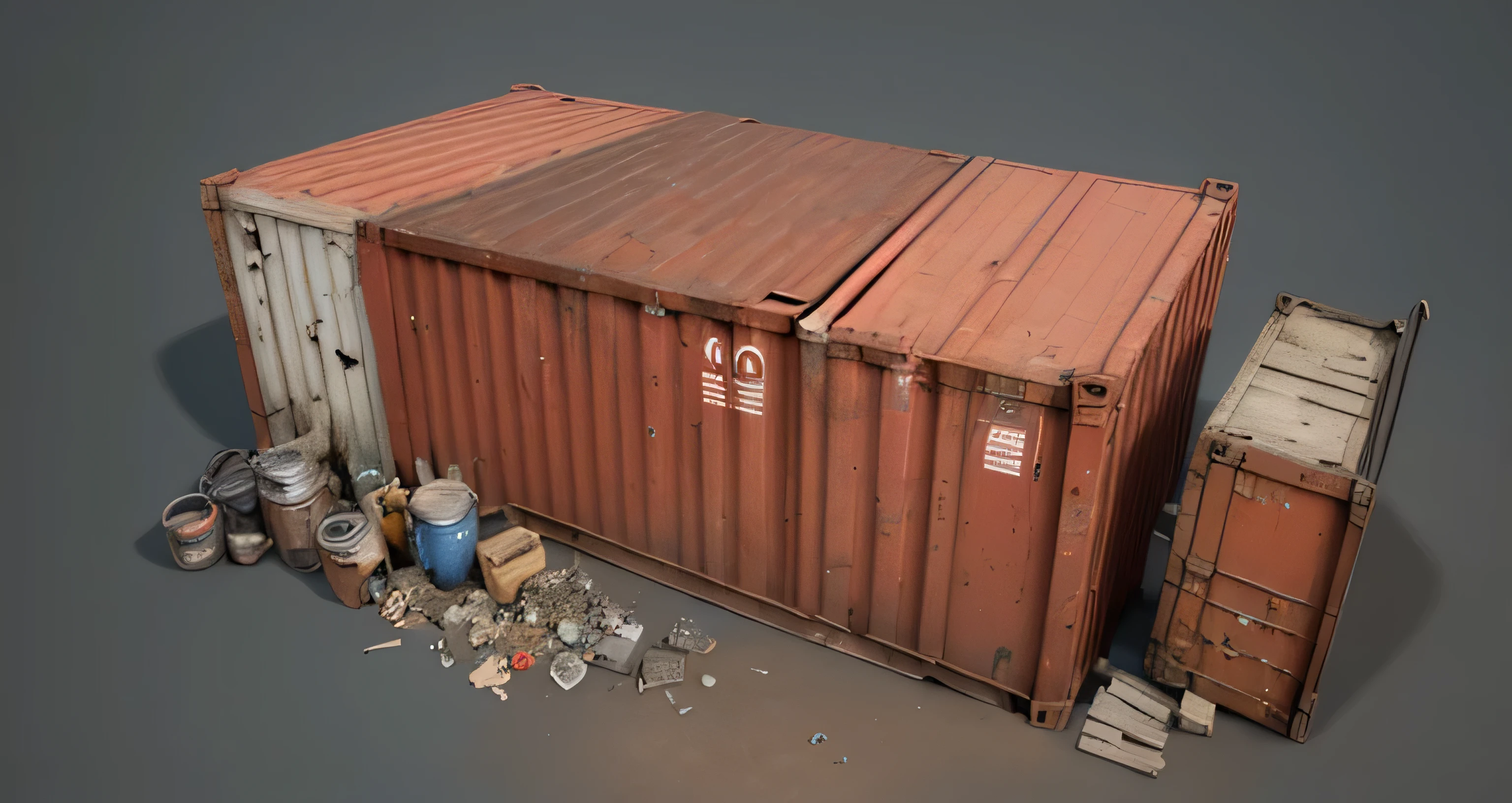 Containers in Alafid contain large amounts of rubbish and other items, PBR materialss, marmoset toolbag, Kit components, marmoset toolbag render, marmoset toolbag rendered, Asset package, PBR rendering, Very detailed object content, rusty parts, PBR materials, Substance Designer Rendering, game assets
