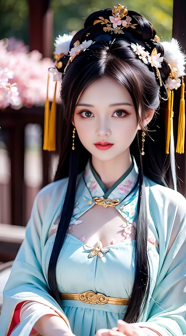 (masterpiece),(need),(super detailed),best quality，masterpiece，high resolution，a beauty，blush blush，big bright eyes,Chinese Hanfu，luxury headwear，White light gauze Hanfu， xianxia, Dress conservatively，necklace，jewelry，beautiful face，half life portrait，Courtyard background of ancient Chinese architecture，4K，(Beautiful and delicate face),(beautiful eyes)HD，无与伦比的masterpiece