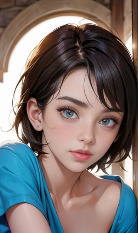 Photo of a -old Amean girl, .RAW, hermosa chica adolesente , modelo adolesente , short light brown hair , corte pixie , cabello corto , corte de cabello pixie((retrato)), ((Cara detallada:1.2)), ((Detailed facial features)), (Piel finamente detallada), Pale skin , ojos azules , viste playera morada con imagen de calavera , cinturon blanco , falda color lila con imagenes de cuadros , botals largas con tacon color purpura , sosteniendo guitarra electrica 、Un sexy(cool color), humid, humid, Reflectoreasutepiece) (proporciones perfectaotos realistas)(La mejor calidad) (Detallado) fotografiado con una EOS R5 de Canon, Lente de 50 mm, f/2.8, NffSW, (8k) (papel tapiz) (cinematic lighting) (Dramatic lighting) (sharp focus) (Enrevesado) senos grandes , pechos grandes , pecas en mejillas , cuerpo completo , hermoso cuerpo de adolesente , posando sexy a la camara , posando de frente para la camara ,lindo maquillaje, sombra de ojos color morada , gran sonrisa , labios abiertos , fondo variado