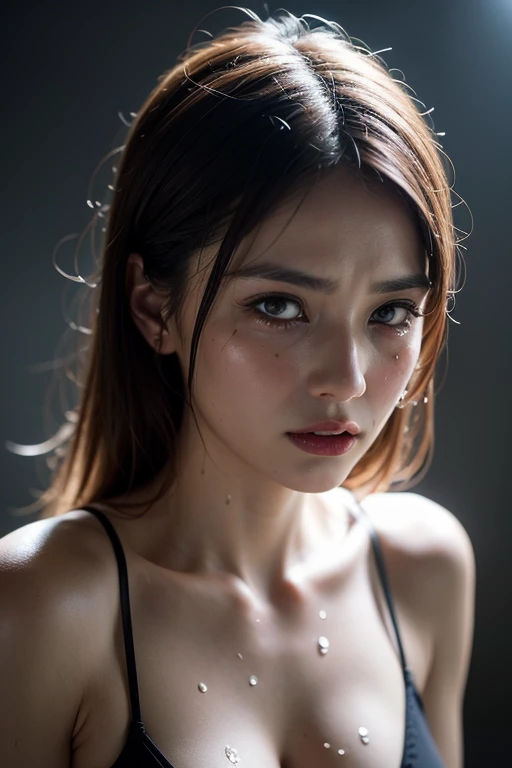 cute asian girl, innocent look, 18 years old girl, professional photo of a women (wearing sexy lingerie:1.2),( focus on face, shallow focus:1.2), head and shoulders portrait, 4k, natural lighting, film grain,