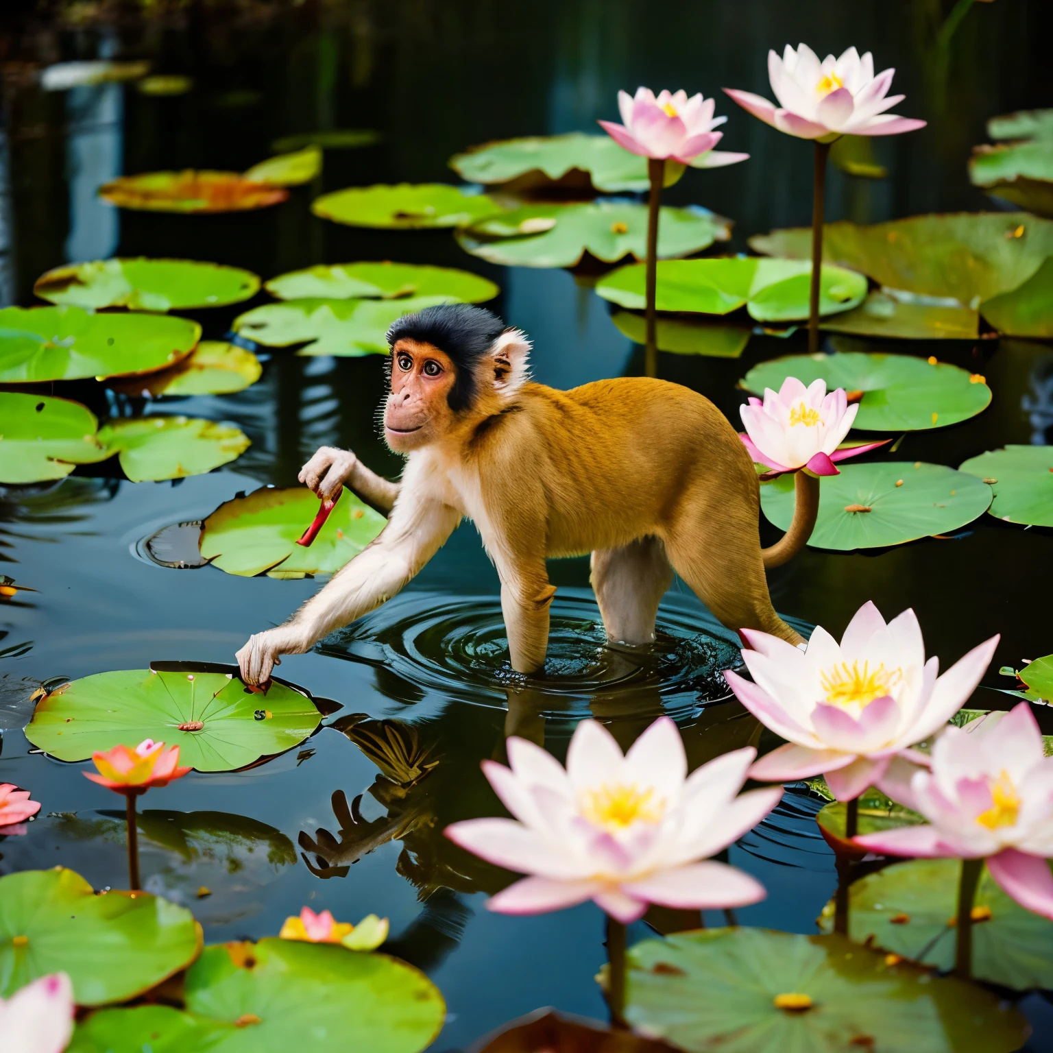 The magic monkey protects the lotus flower