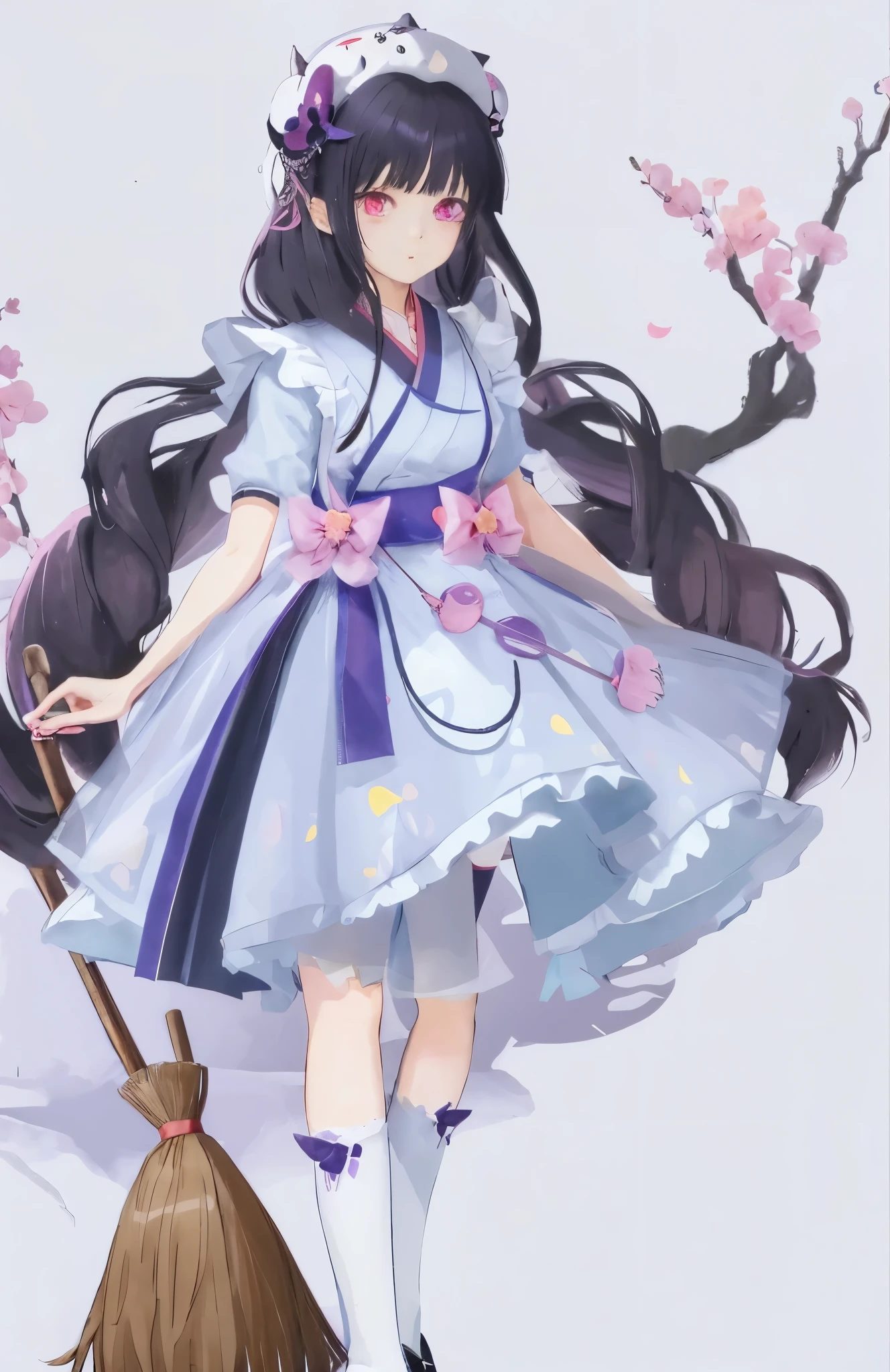 wearing a skirt、Anime girl holding a broom and cat, my dress up darling anime, demon法少女的风格, Cute anime waifu wearing beautiful clothes, Astral Witch Clothes, demon法学校服, demon, demon法学校学生服, Moon themed clothing, Can be used all over the body, wearing clothes, Beautiful anime character design, full body commission, demon法少女的肖像