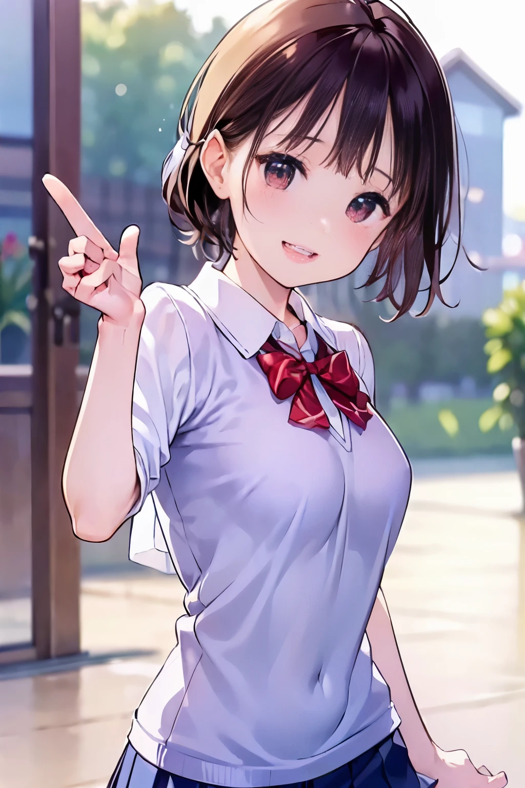 (((masterpiece)))，full body photo，(one beautiful japanese girl, innocence，cute，posterior view，look back) ，ultra high resolution, realistic, Super detailed, 8K,highest quality, very detailed, blurred background,slender body shape，small breasts，(detailed face:1.3), (Beautiful long hair fluttering in the strong wind), (baby face，cute系,Full of energy女の子), (perfect body:1.1),  ((Pink Blazer，white shirt，Red Neck Ribbon，Gray pleated kirt fluttering in the wind))，Full of energy，best smile，Pose with movement，rosy cheeks，超detailed face、detailed lips、small gravure idol，Japanese high school uniform with school emblem on the chest，transparent skin、lolita，realistic:1.37，no makeup，happy atmosphere，pastel color palette，in a sunny day，large park，happy holidays，date，happy，I feel excited