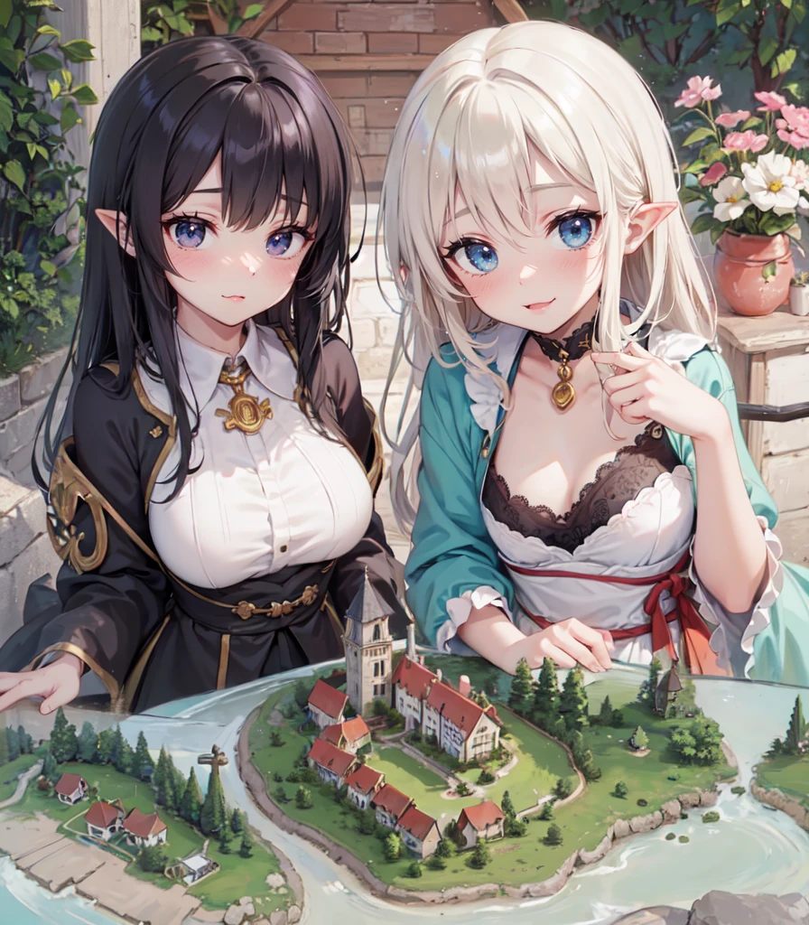 ( tiny village from above: 1.8), (houses), hills, (towers), (medieval setting: 1.2), (cliffs:1.2), (commoner clothes: 1.2) mountains, (elfgirl:1.1), beautiful_girl,cute_face,red_ribbon,beautiful,best_quality,good_anatomy, (anime drawing:1.1), (simple bold lines: 1.1), (anime:1.1), (very cute anime girl), (bright), (low contrast), (prettiest teenage girl), (mature face: 1.1), (anime drawing:1.1), (simple bold lines: 1.1), (anime:1.1), (very cute anime girl), (bright), (low contrast), (prettiest teenage girl), (mature face: 1.1), (tall girl: 1.5),