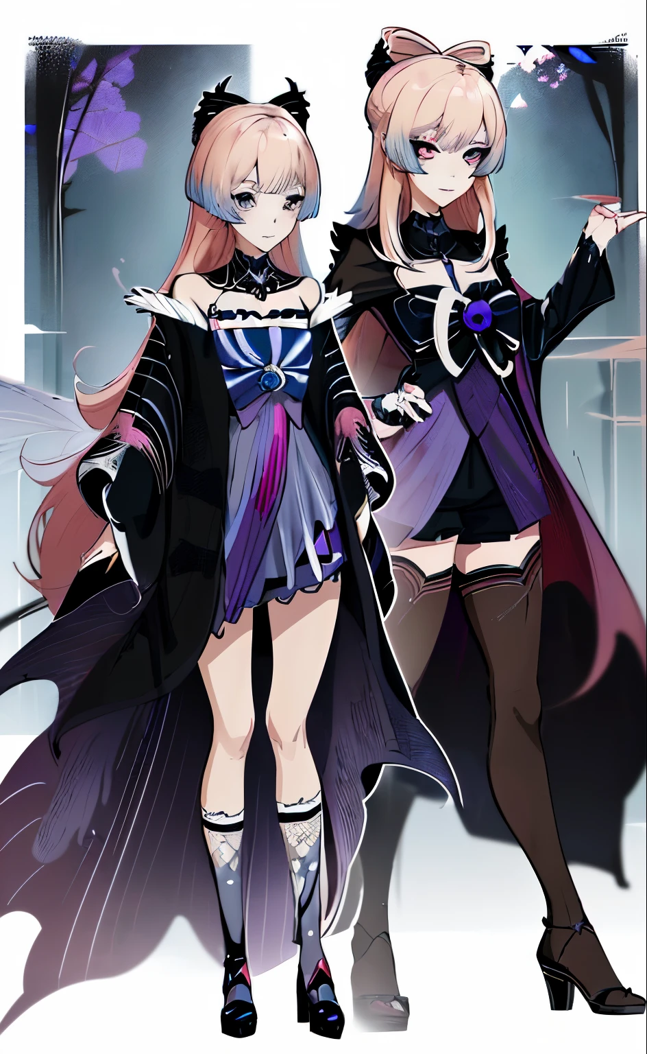 1 girl，anime image of two girls dressed in Gothic costumes posing for a picture, Gothic maiden anime girl, Gothic!!, two beautiful anime girl, Lolish, night nucleus, anime girl, anime vampire, Beautiful anime style, Very beautiful anime catwoman, Beautiful fantasy anime, anime ladder, fairy tale core, fantasy style anime, Demon anime girl
